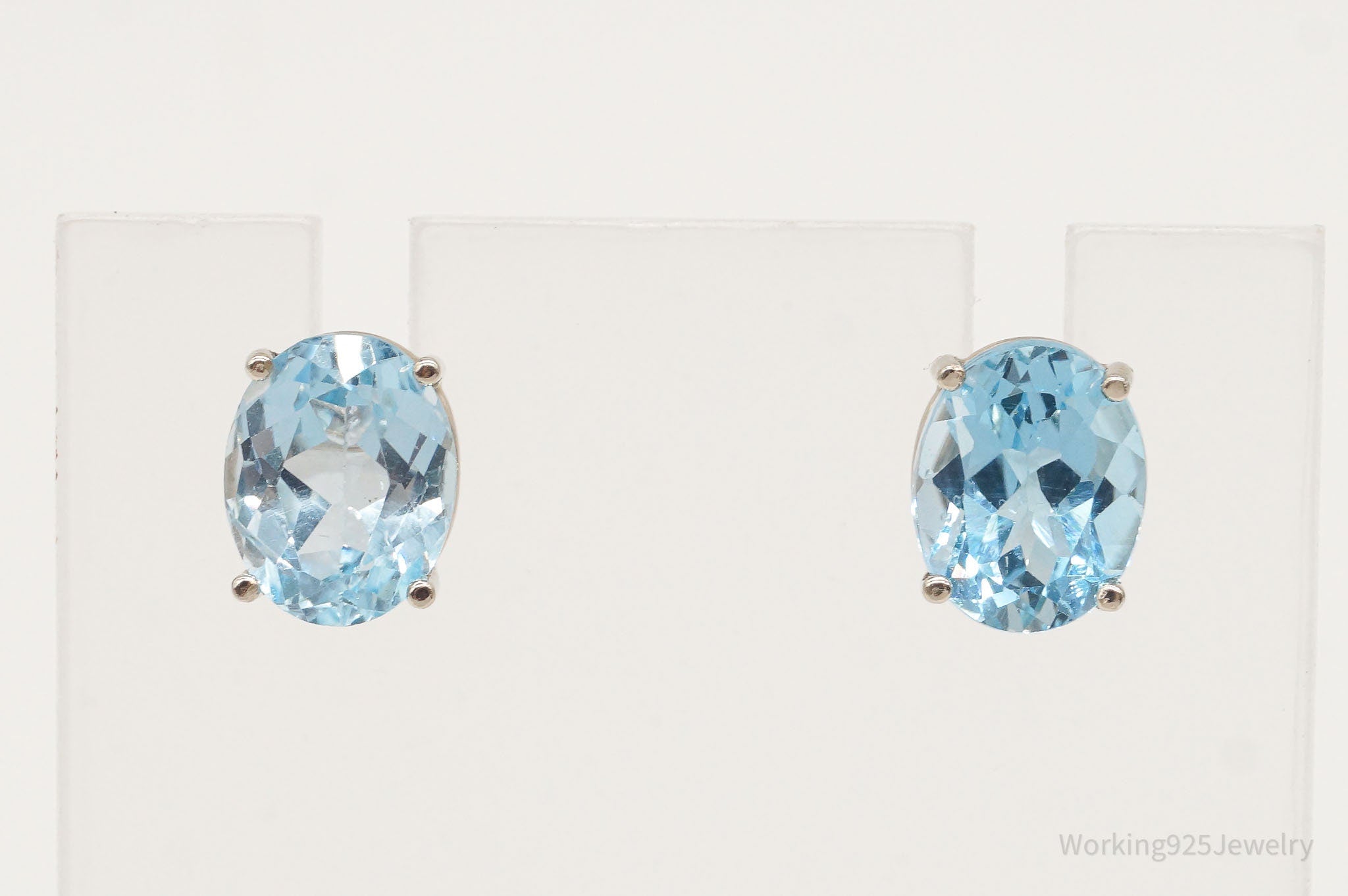 Oval Blue Topaz 14K White Gold Stud Earrings