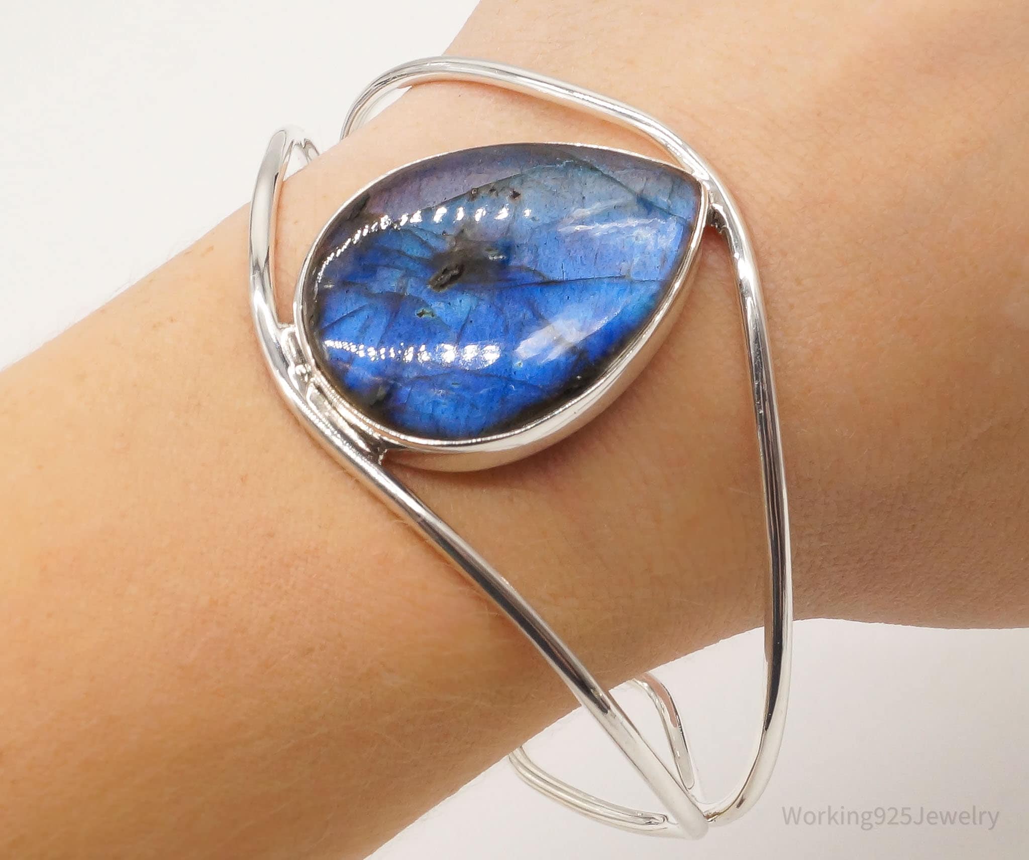 Vintage Designer Arya Labradorite Sterling Silver Cuff Bracelet