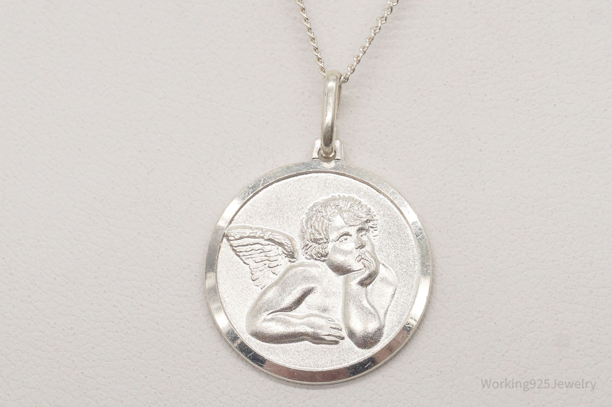 Vintage Angel Cherub Sterling Silver Necklace