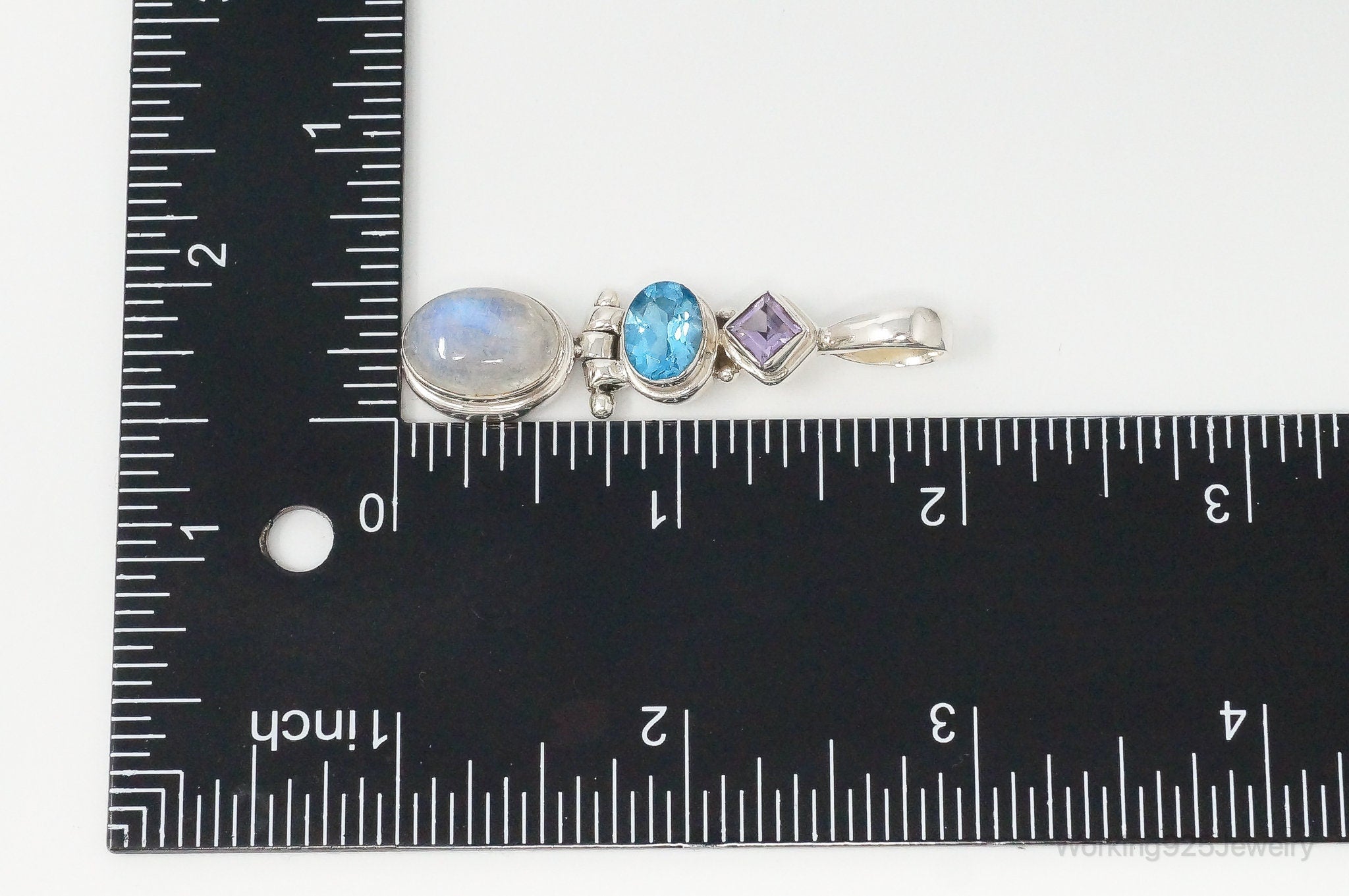 Large Vintage Blue Topaz Amethyst Moonstone Sterling Silver Pendant