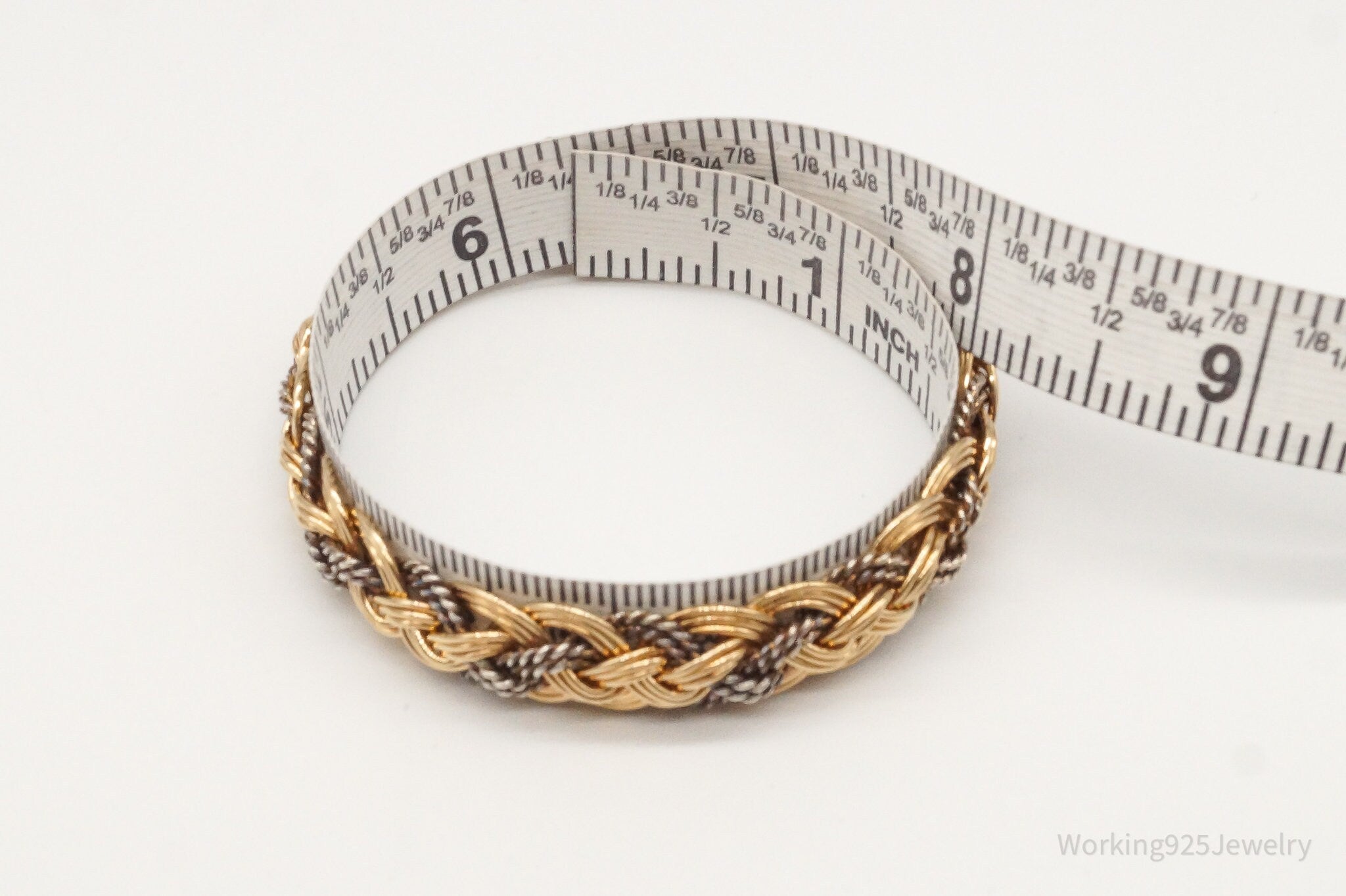 Vintage Intricate Filigree Rope Weave Braid Brass Silver Bracelet