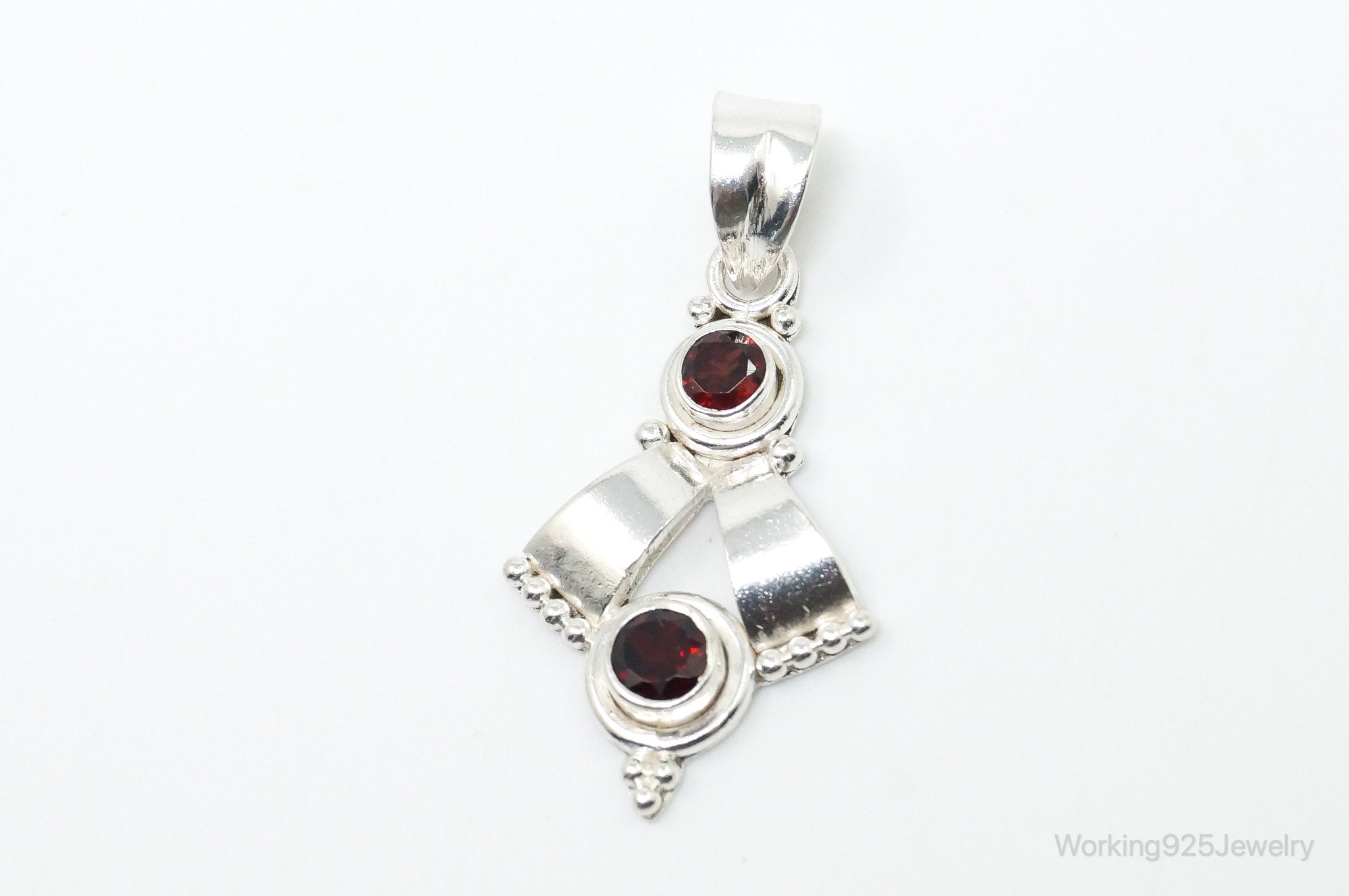 Vintage Garnet Bali Style Sterling Silver Dangle Pendant