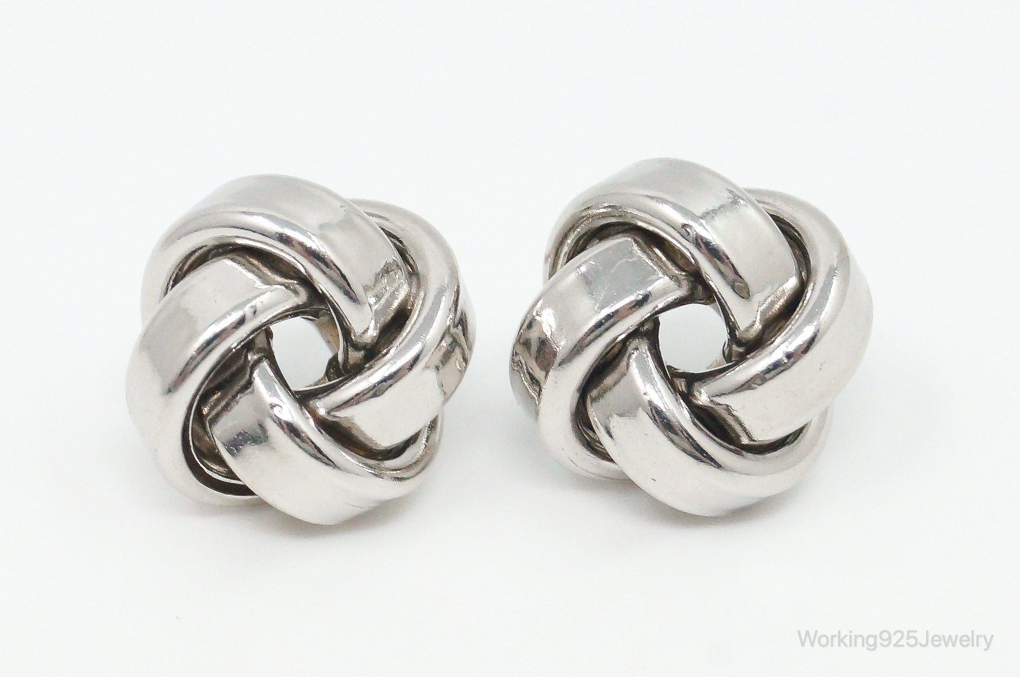 Vintage Italian Sleek Modernist Knot Sterling Silver Earrings