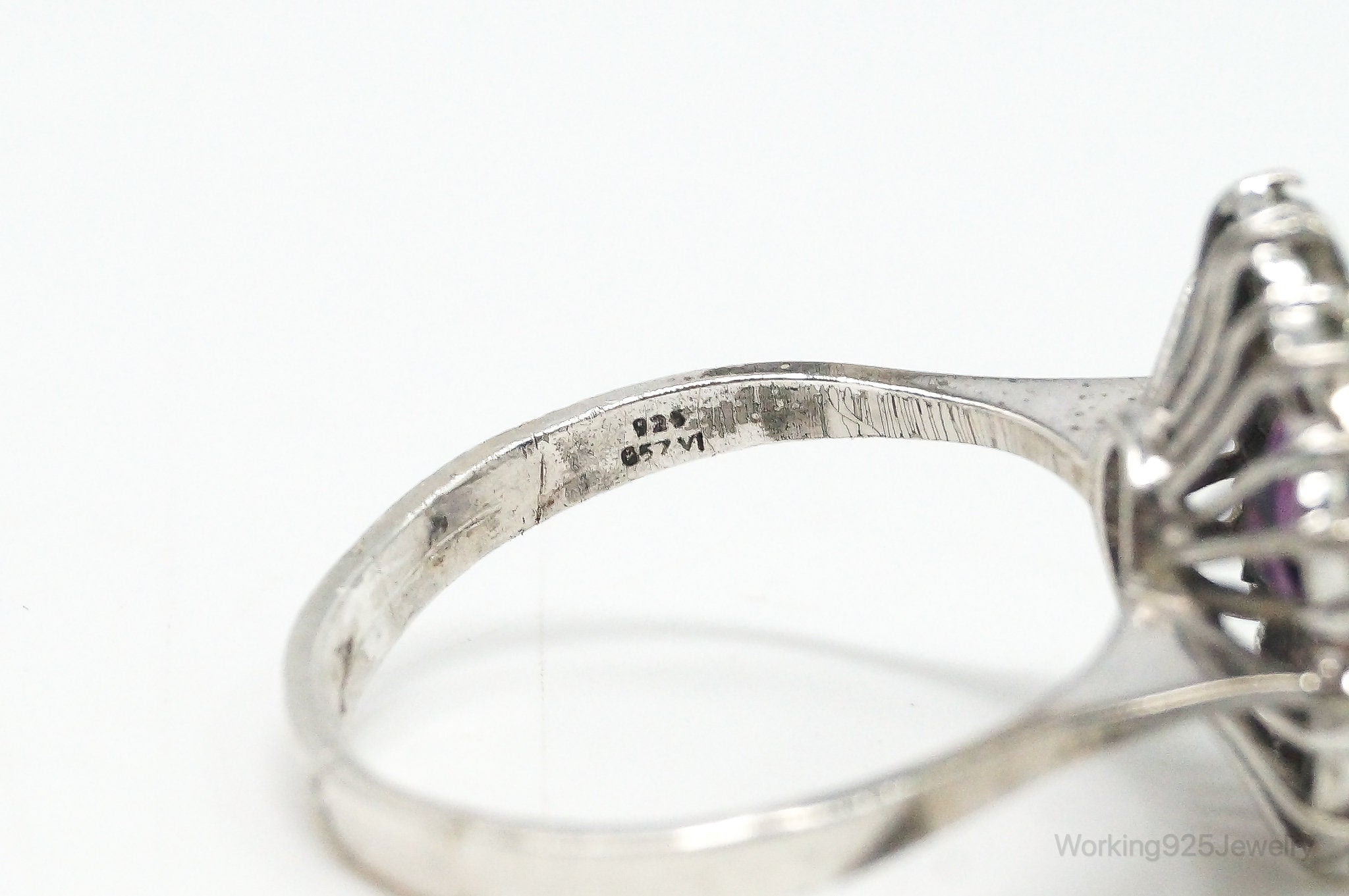 Antique Amethyst Rhinestone Sterling Silver Ring - Size 8.75