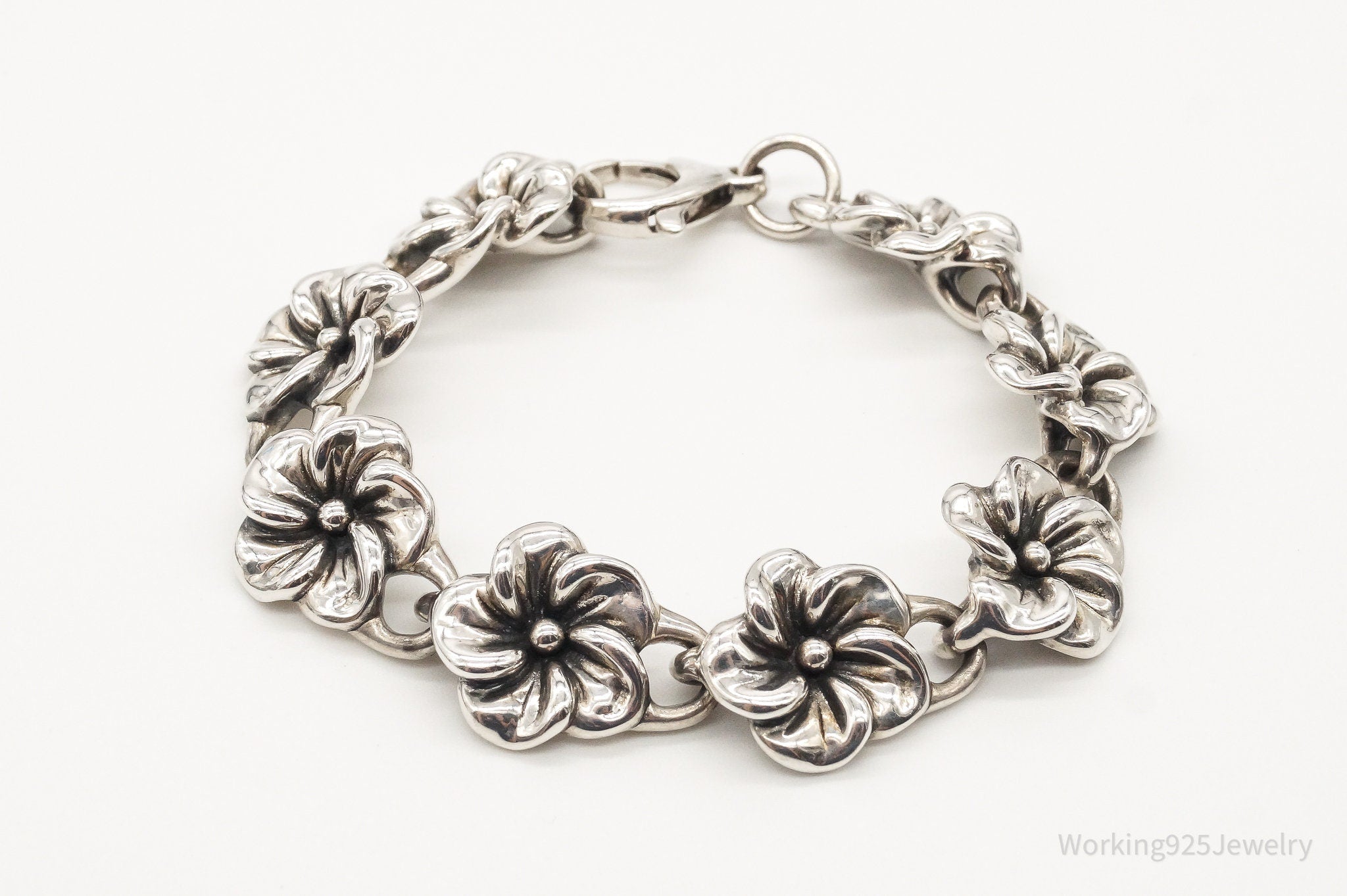 Vintage Blooming Flowers Sterling Silver Bracelet