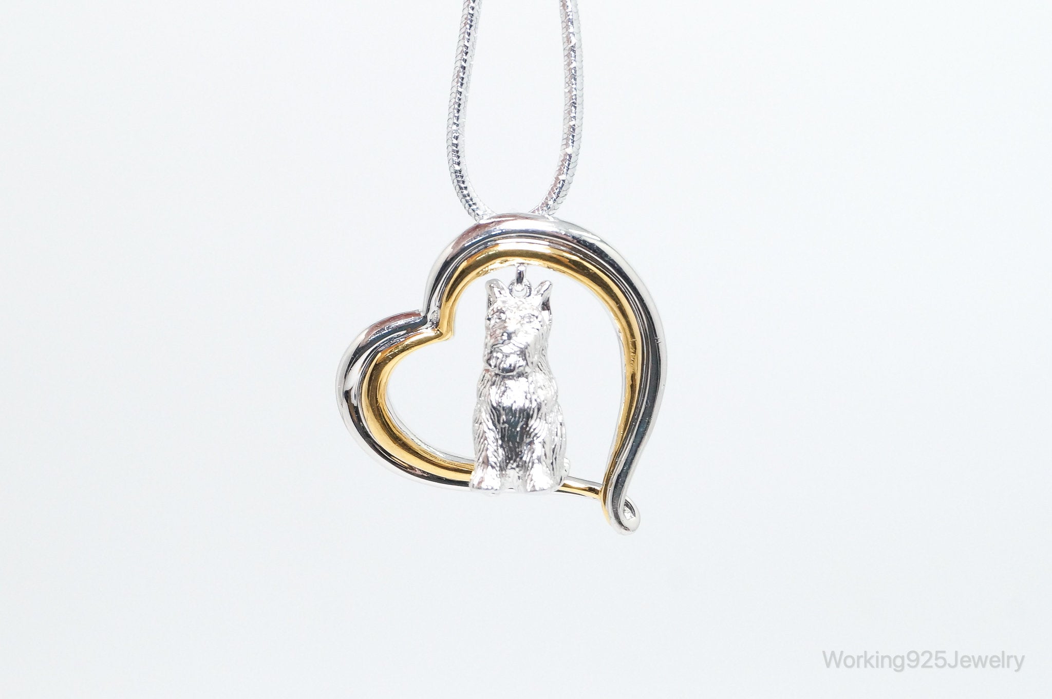 Designer BGE Gold Vermeil Schnauzer Heart Sterling Silver Pendant