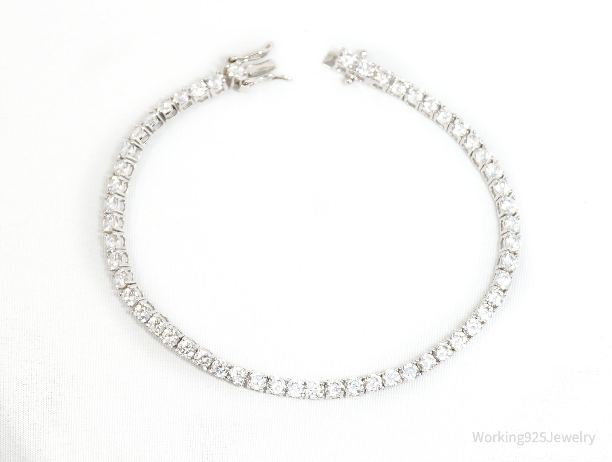 Vintage Art Deco Mid Century Cubic Zirconia Sterling Silver Tennis Bracelet