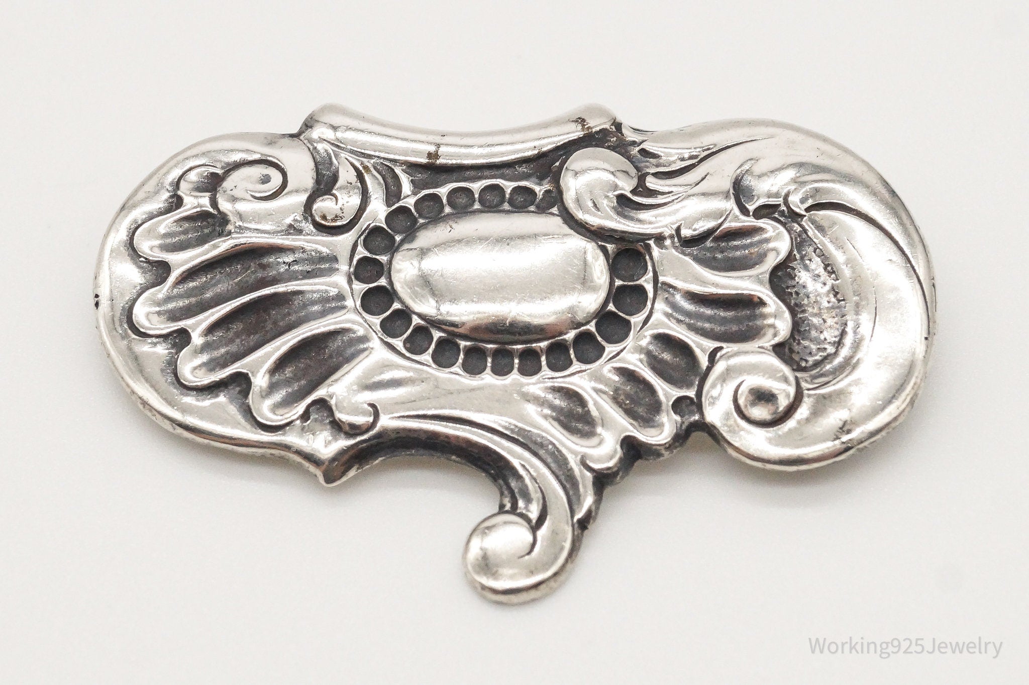 Antique Art Nouveau Silver Floral Pin Brooch