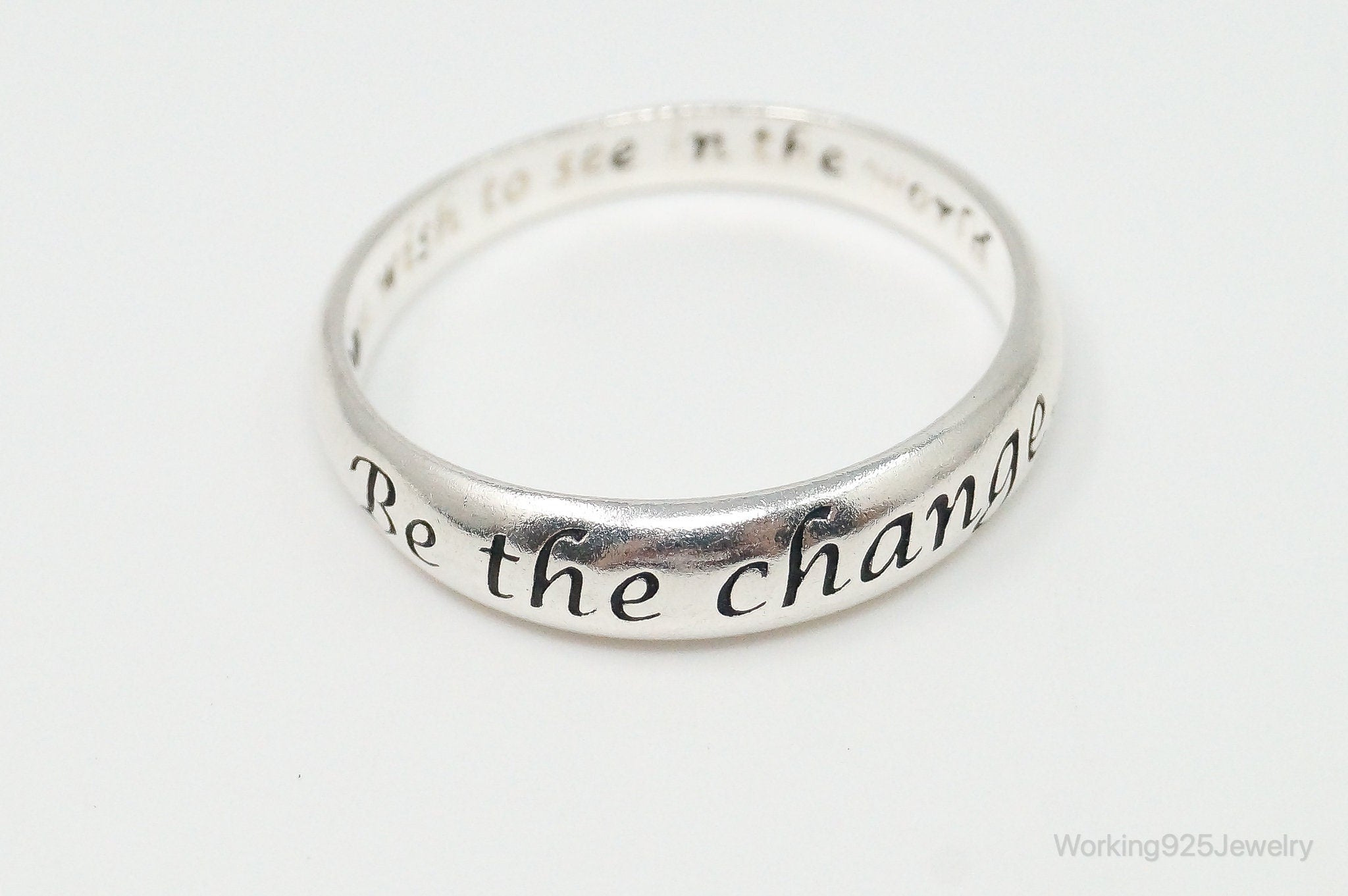 Designer RJ "Be The Change" Sterling Silver Quote Ring - Size 8