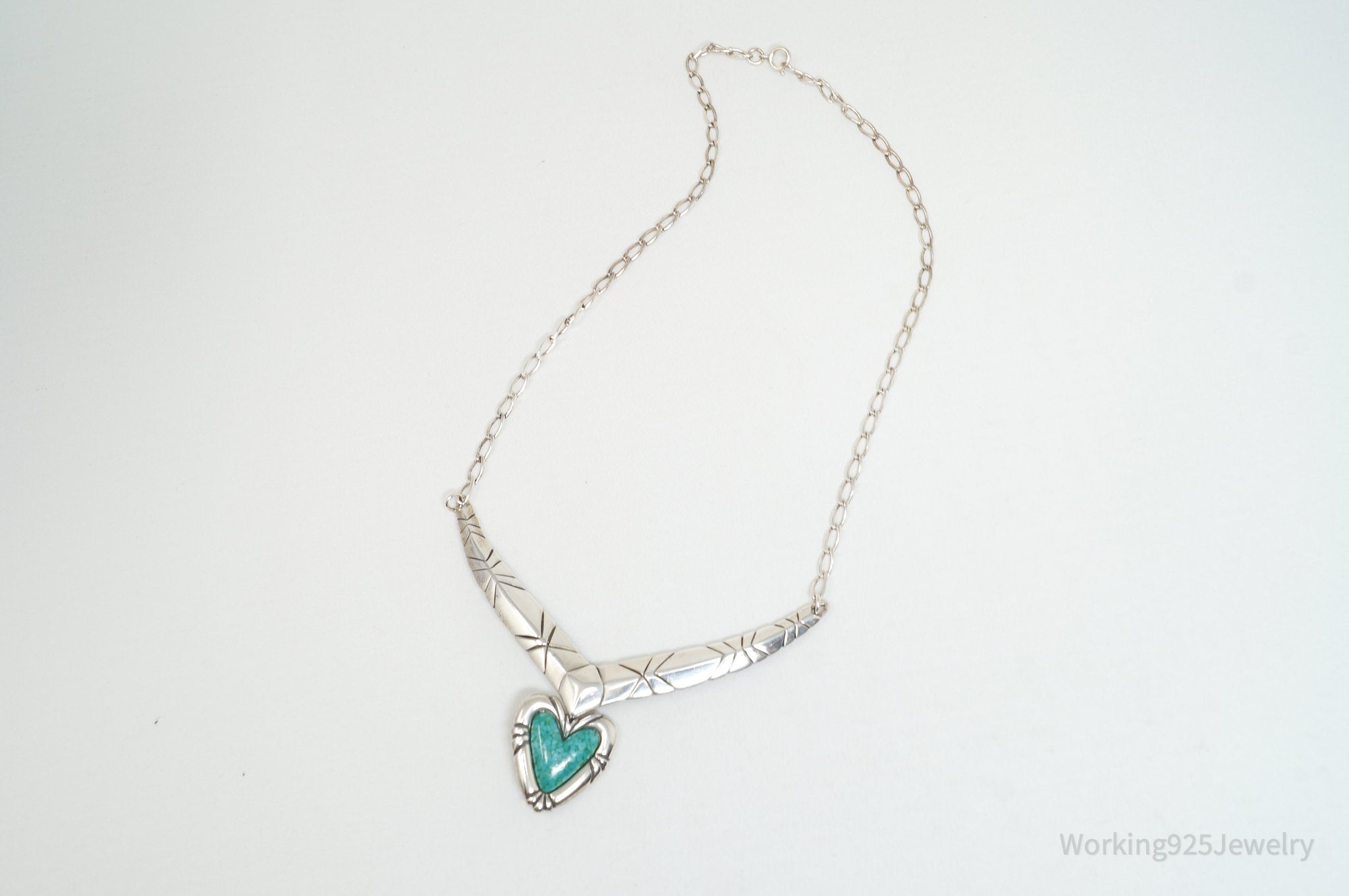 Vintage Designer Carolyn Pollack Turquoise Heart Sterling Silver Necklace