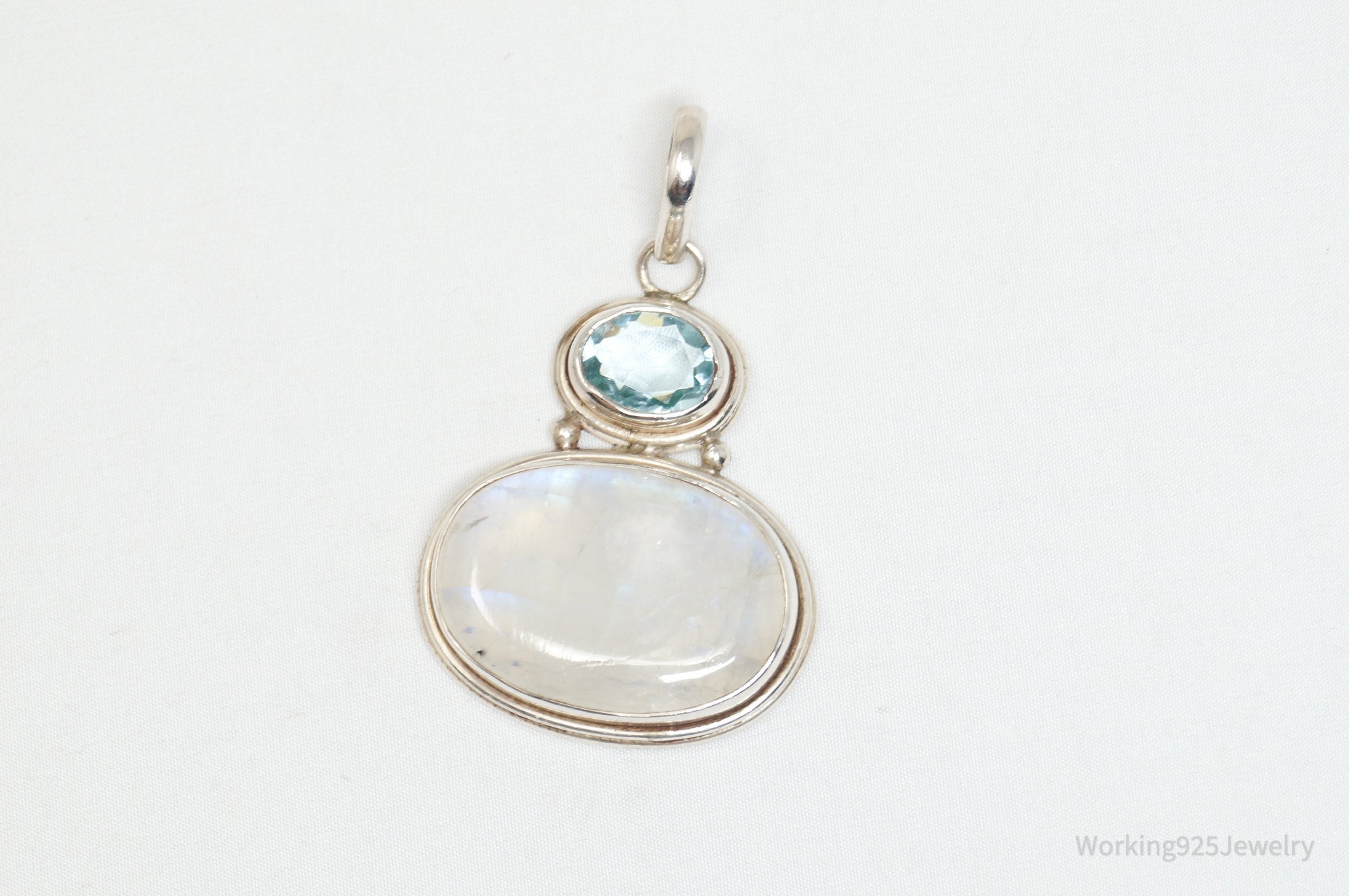 Vintage Blue Topaz Moonstone Sterling Silver Necklace Pendant