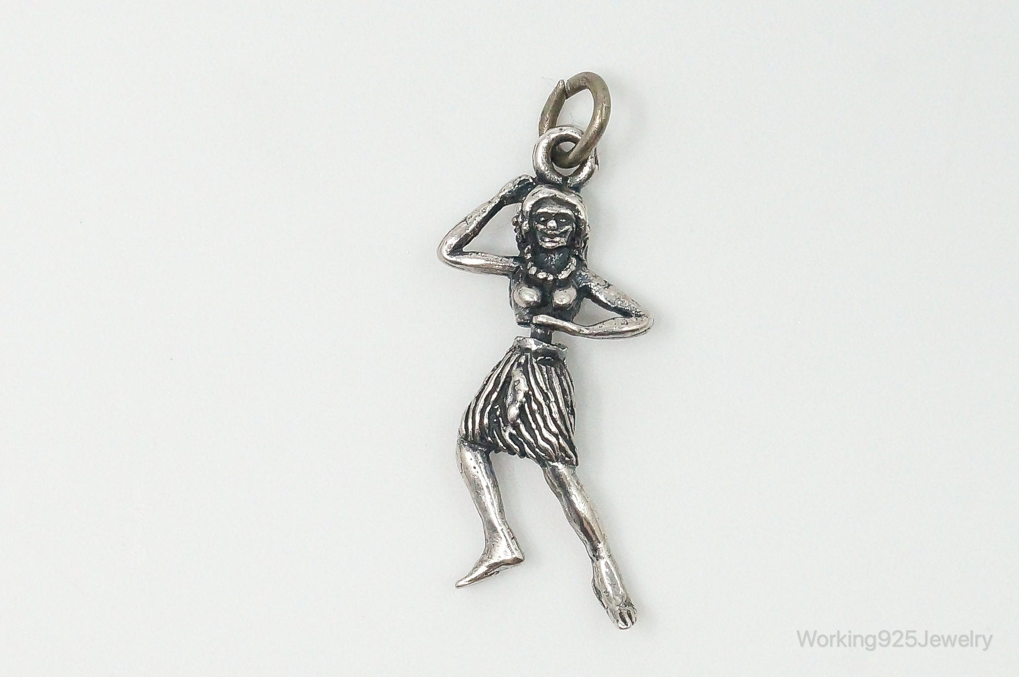 Rare Vintage Hula Dancing Woman Moving Sterling Silver Charm