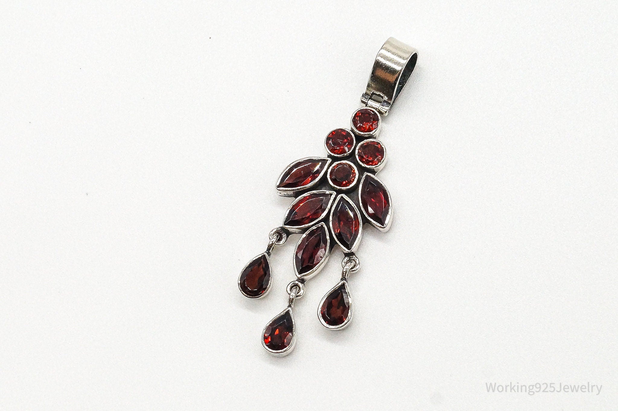 Vintage Garnet Bali Style Sterling Silver Dangle Pendant