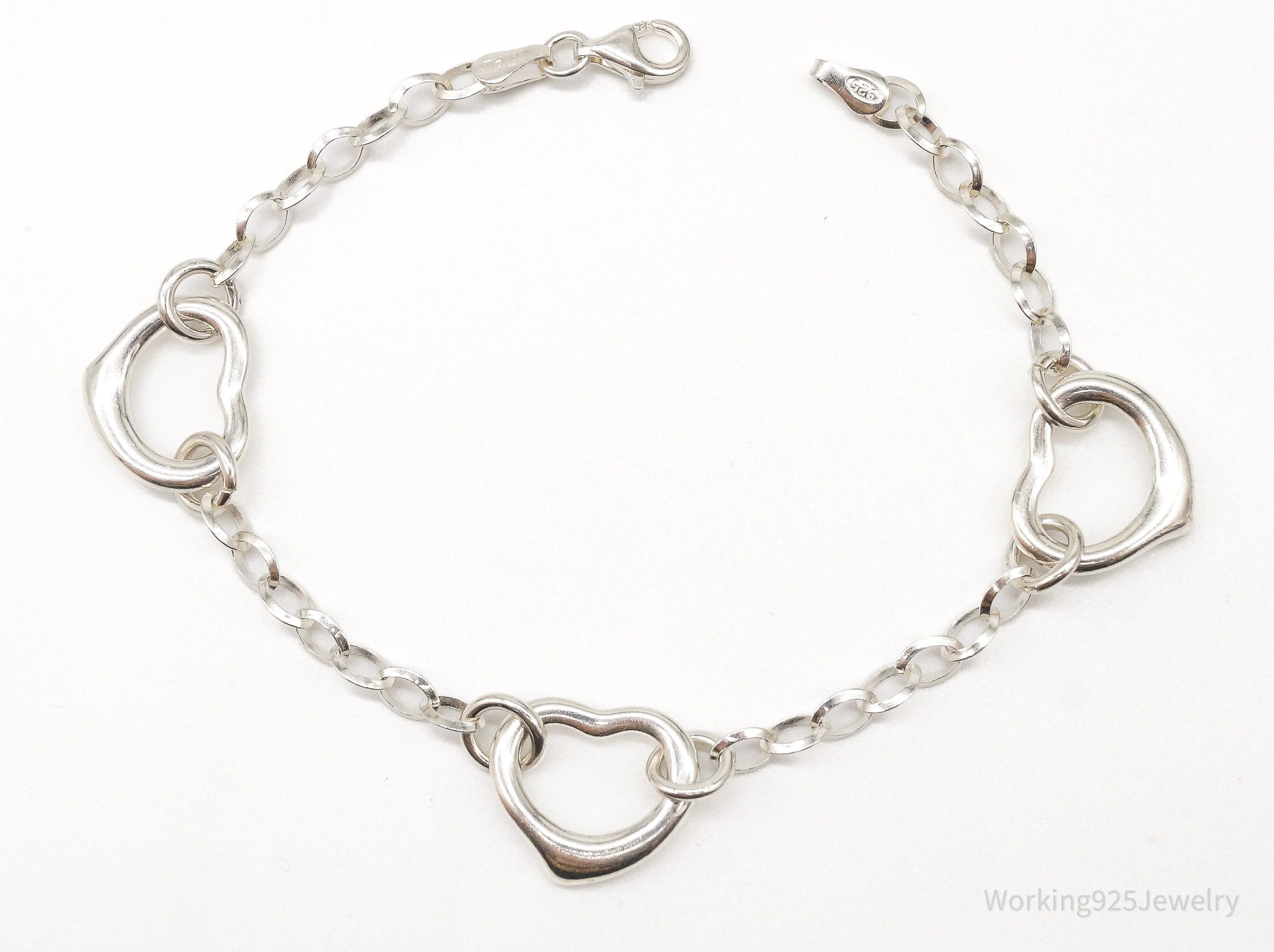 Vintage Italian Hearts Chain Link Sterling Silver Bracelet