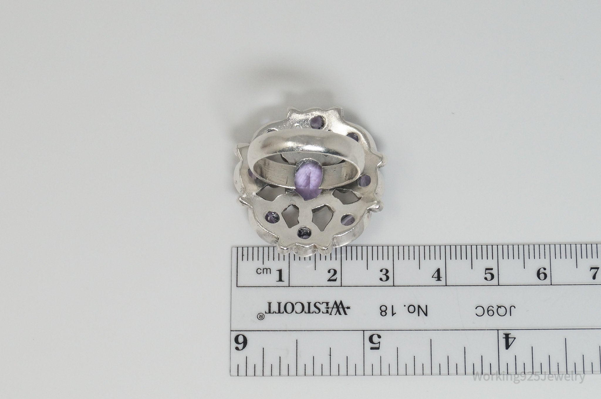 Vintage Art Deco Amethyst Sterling Silver Ring - Sz 8.5