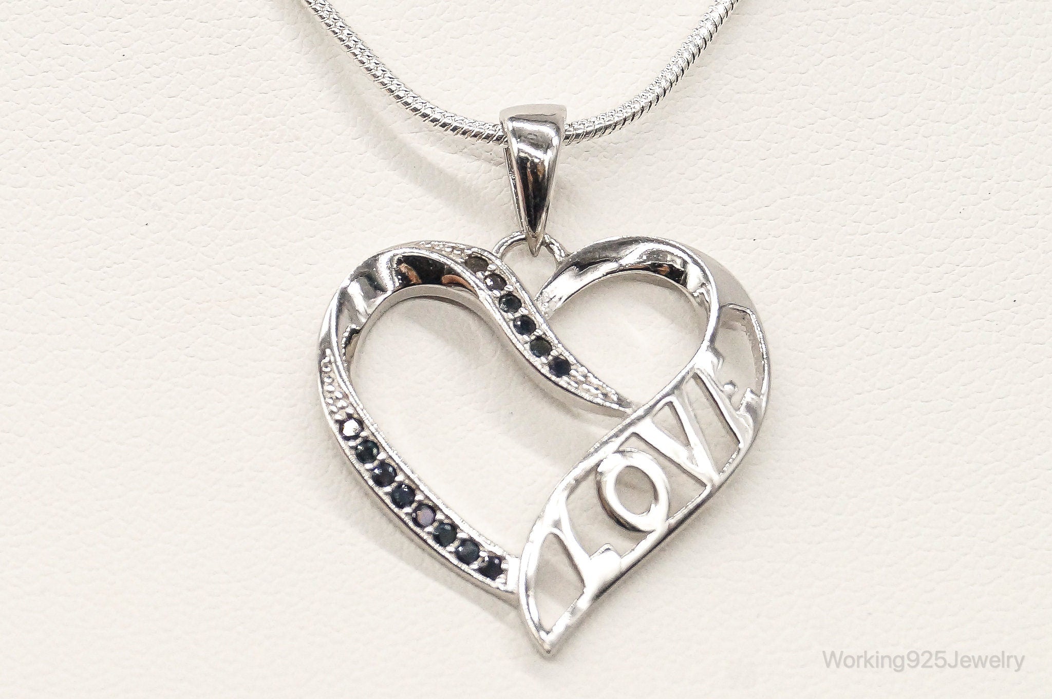 Sapphire Heart "LOVE" Sterling Silver Necklace