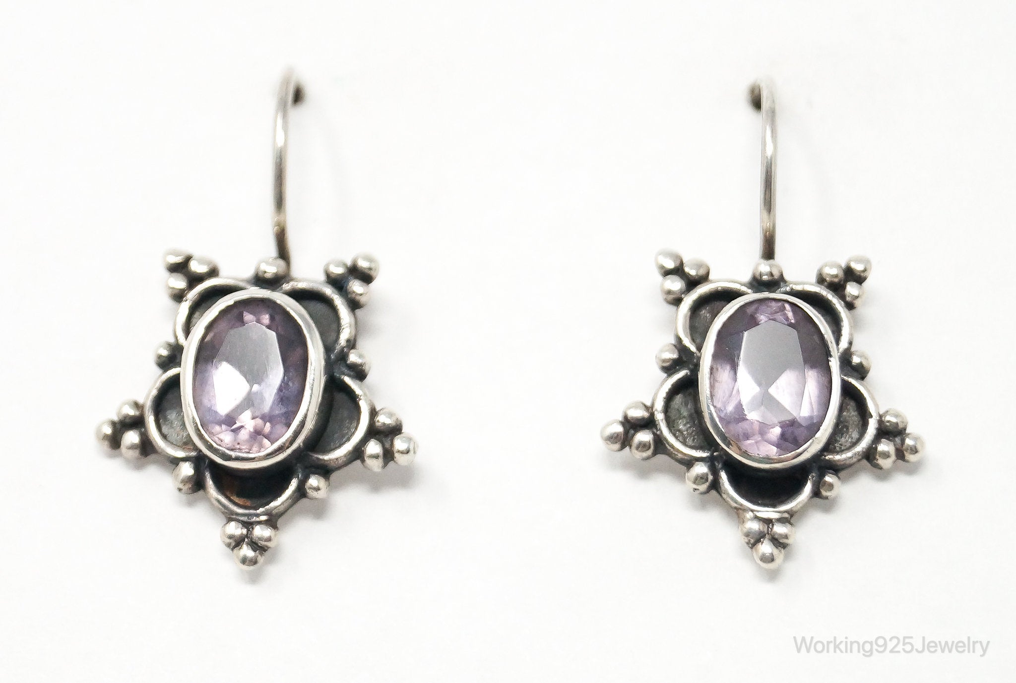 Vintage Amethyst Bali Design Sterling Silver Earrings