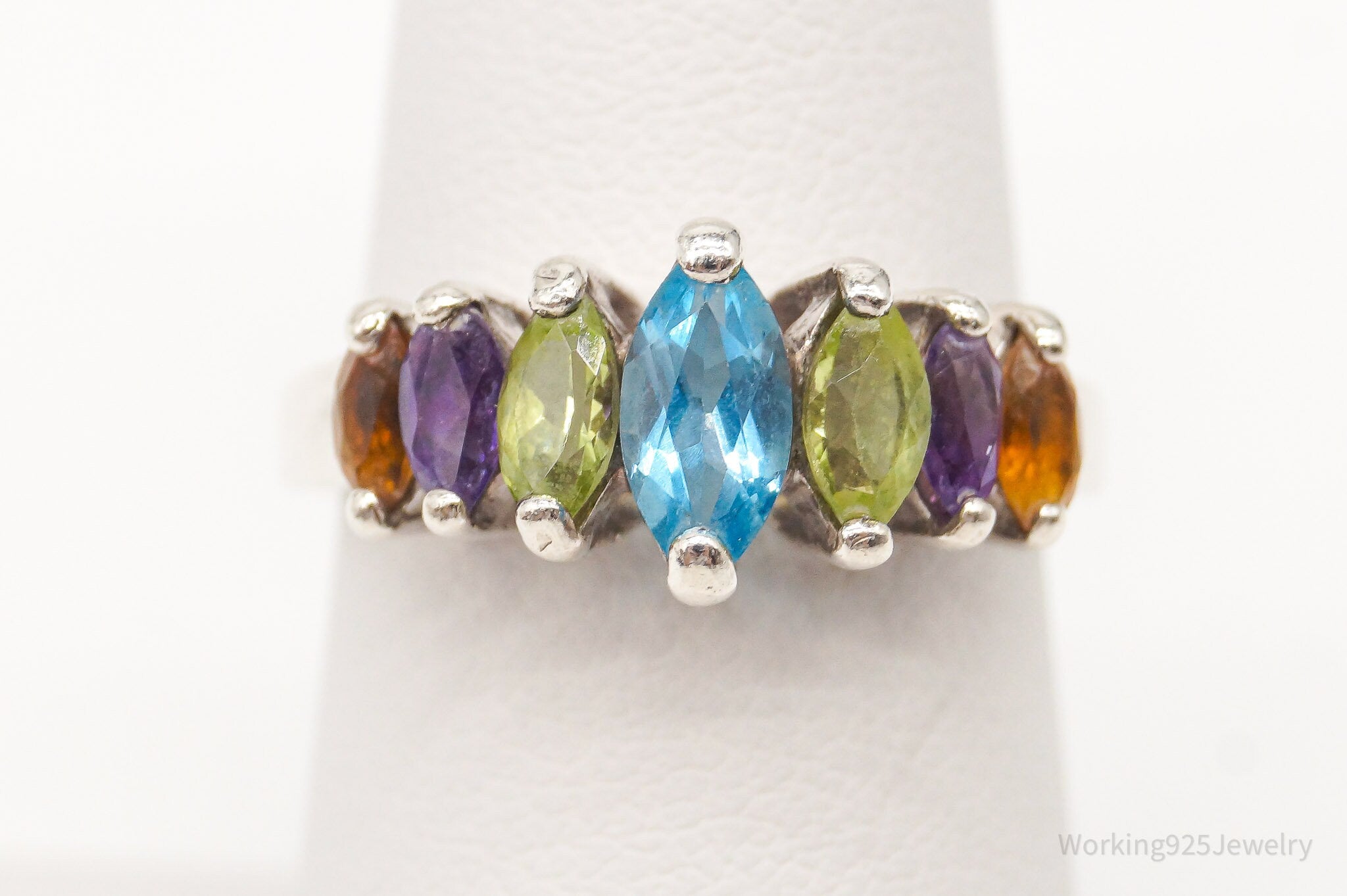 Vintage Designer CNA Multi Gemstone Sterling Silver Ring - Size 7