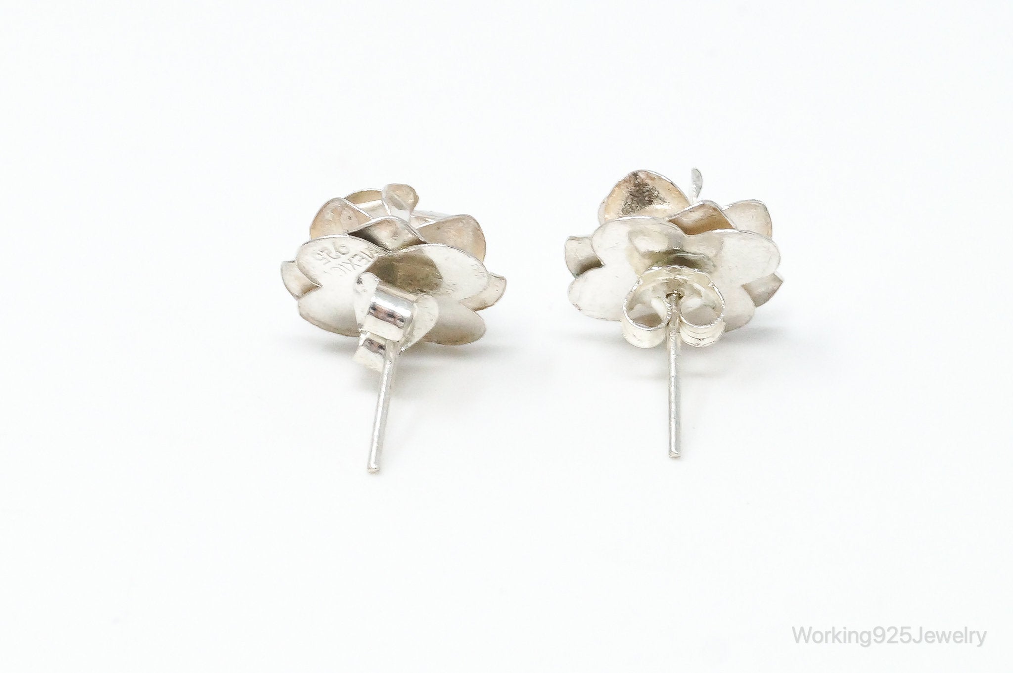 Vintage Handmade Mexico Sterling Silver Flower Stud Earrings