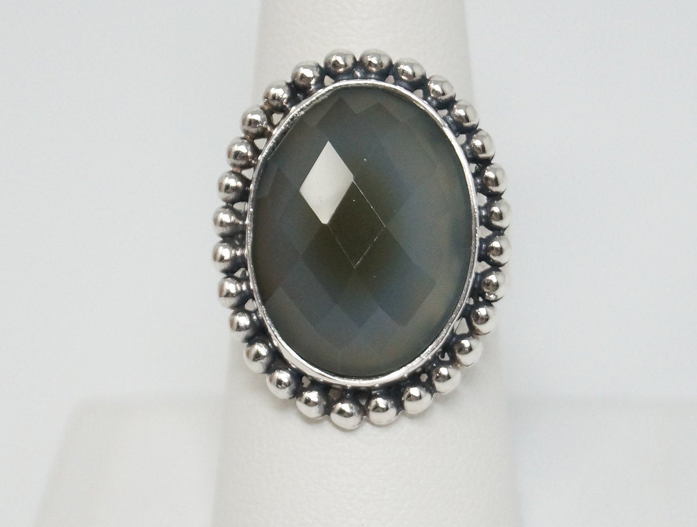 Vintage India Chalcedony Sterling Silver Ring - Sz 7.75