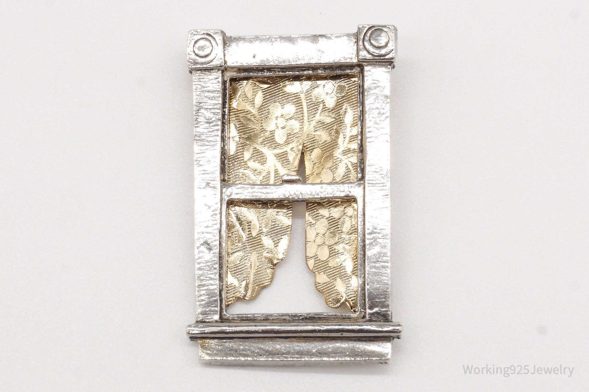 Rare Vintage Designer J.P. Reardon Gold Sterling Silver Window Brooch Pin