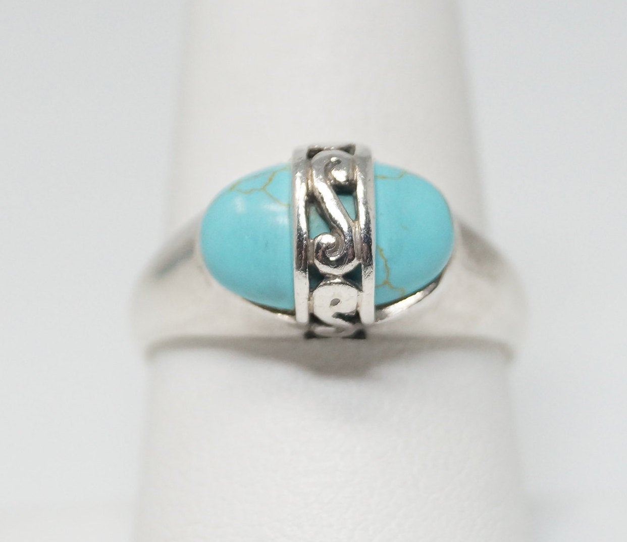 Vintage Designer PD Turquoise Sterling Silver Ring - Size 9