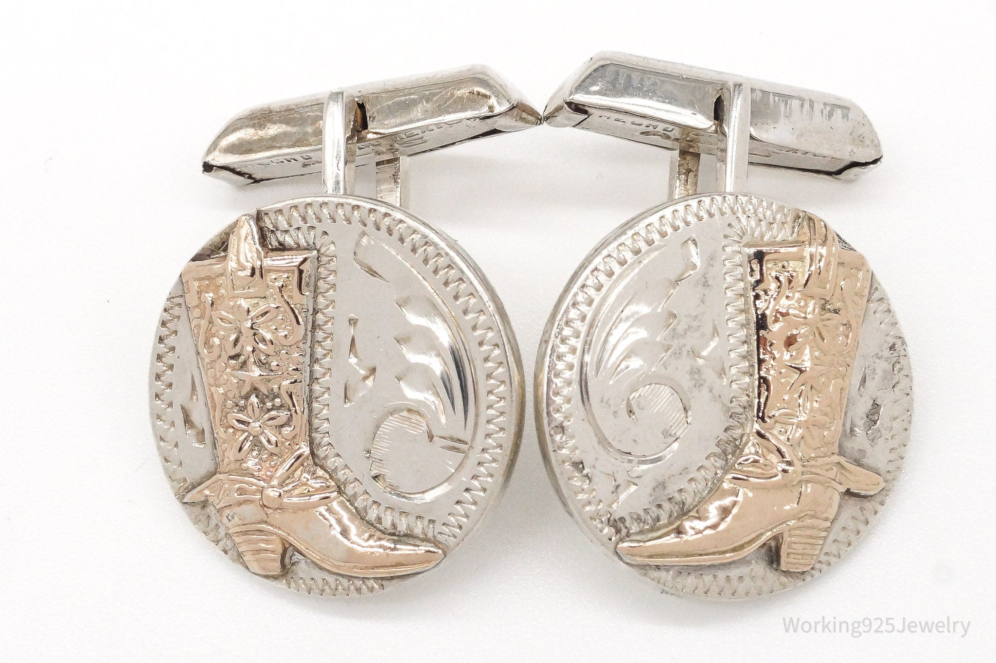 Vintage Hernan AHS Mexico Cowboy Boots 10K Sterling Silver Cufflinks