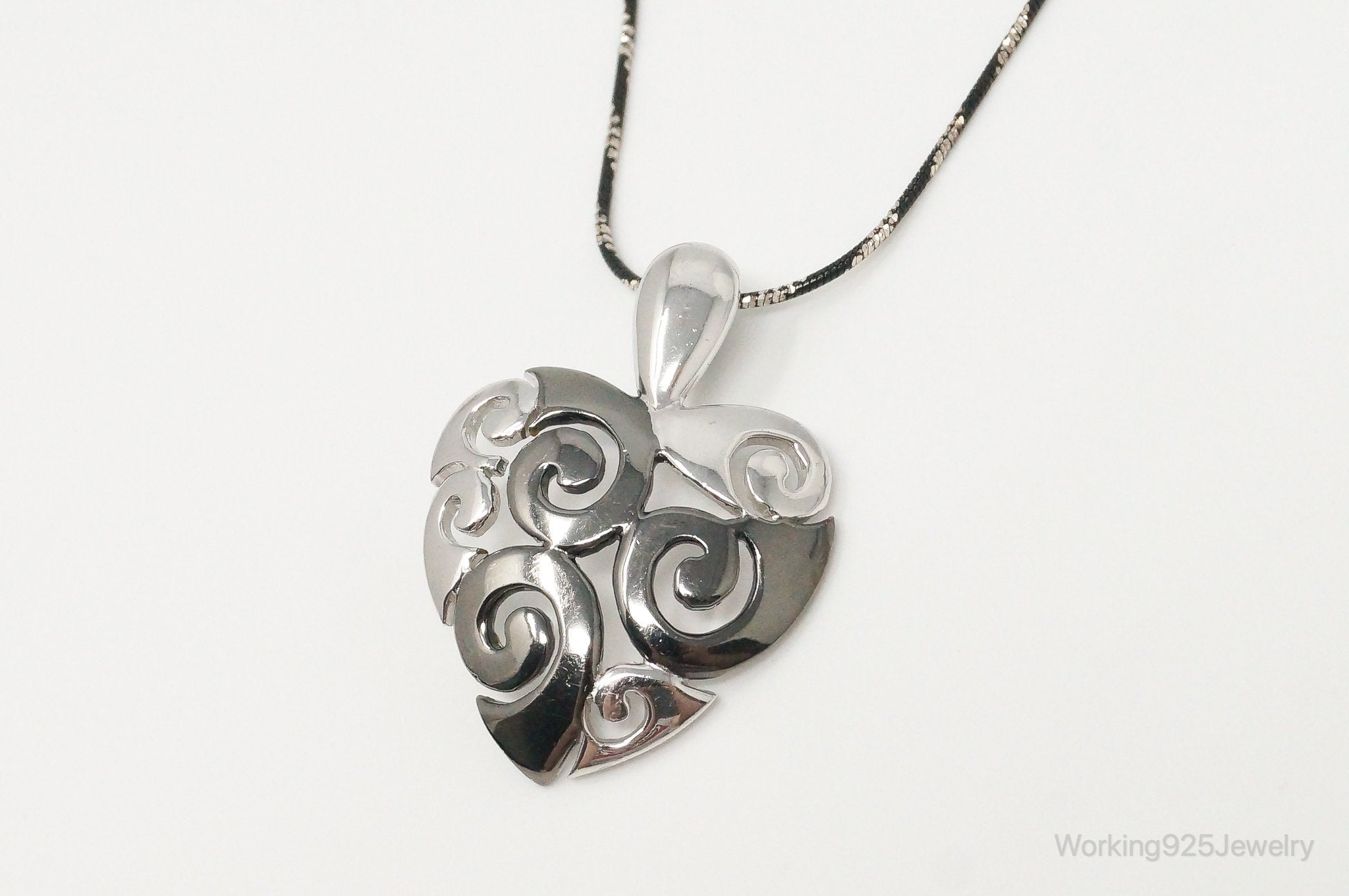 Vintage Designer Swirl Heart Sterling Silver Necklace