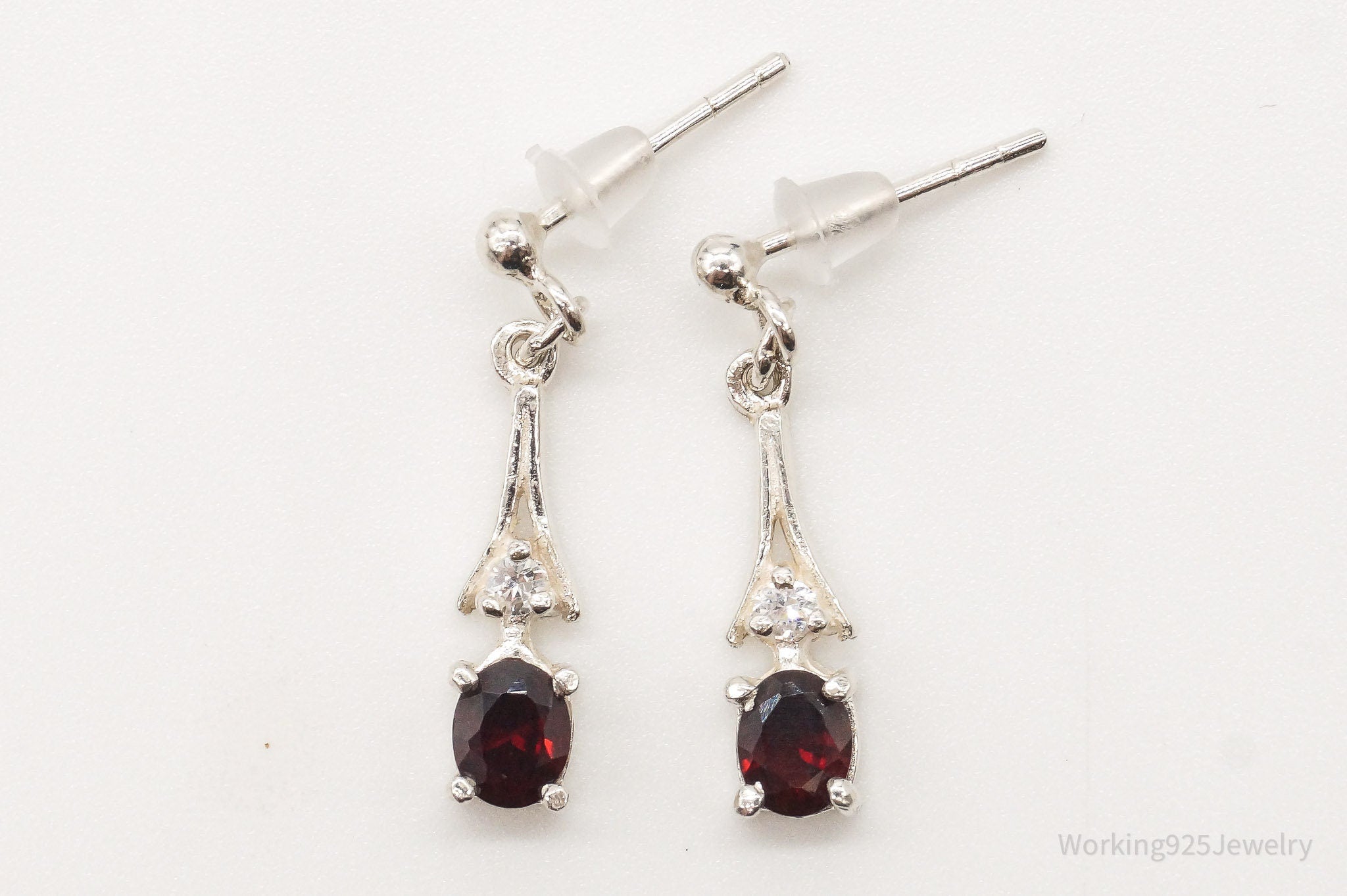 Vintage Cubic Zirconia Garnet Silver Earrings