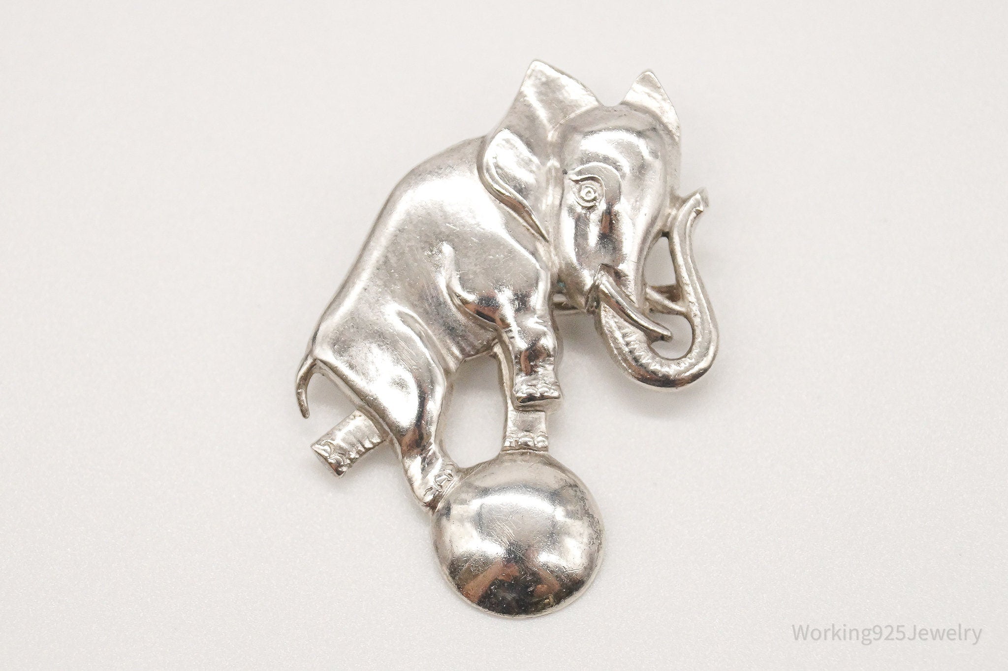 Antique Circus Elephant On Ball 800 Silver Brooch Pin