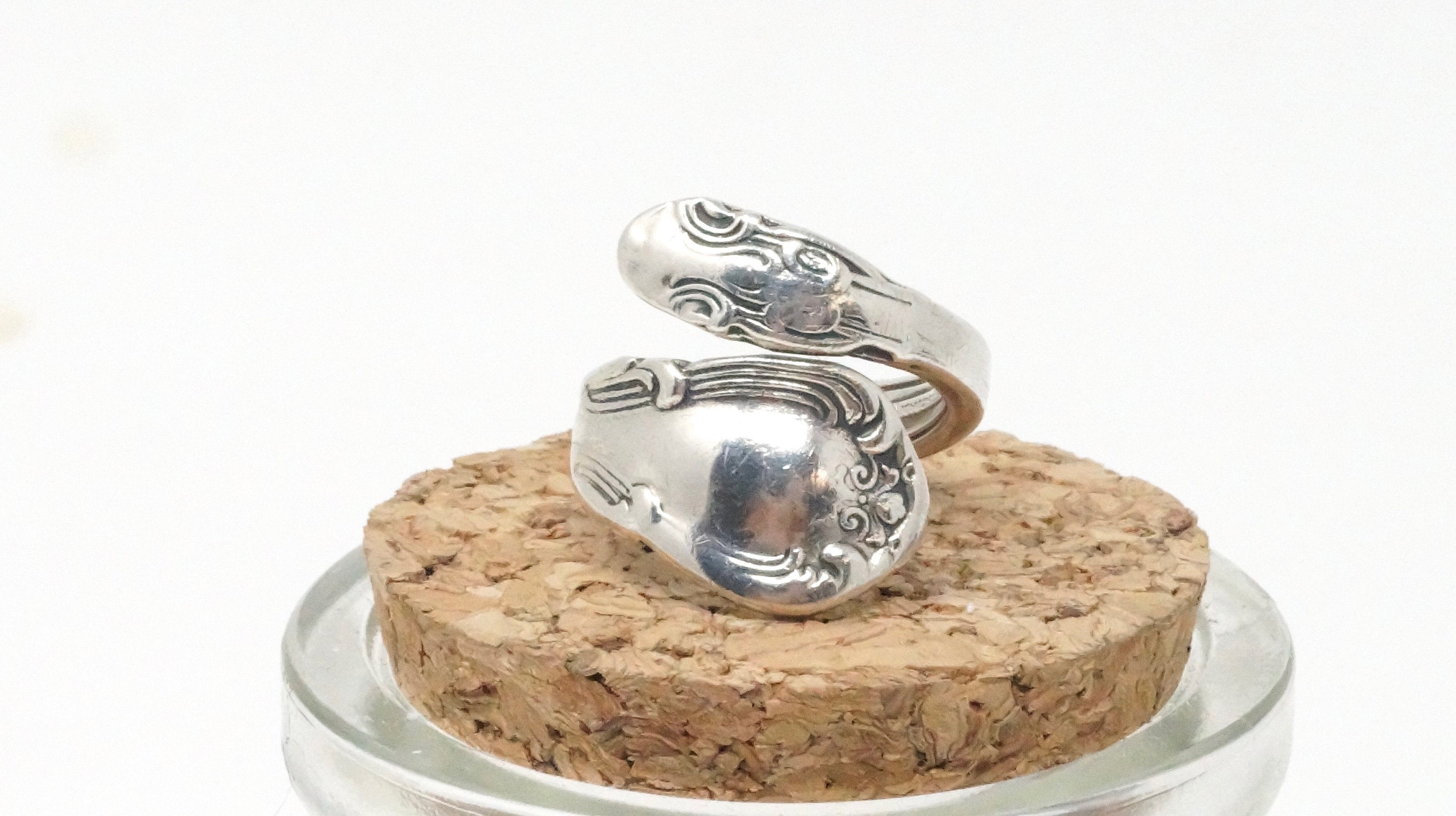 Antique GORHAM 1895 Art Deco Motif Swirl Sterling Silver Spoon Ring - Size 6