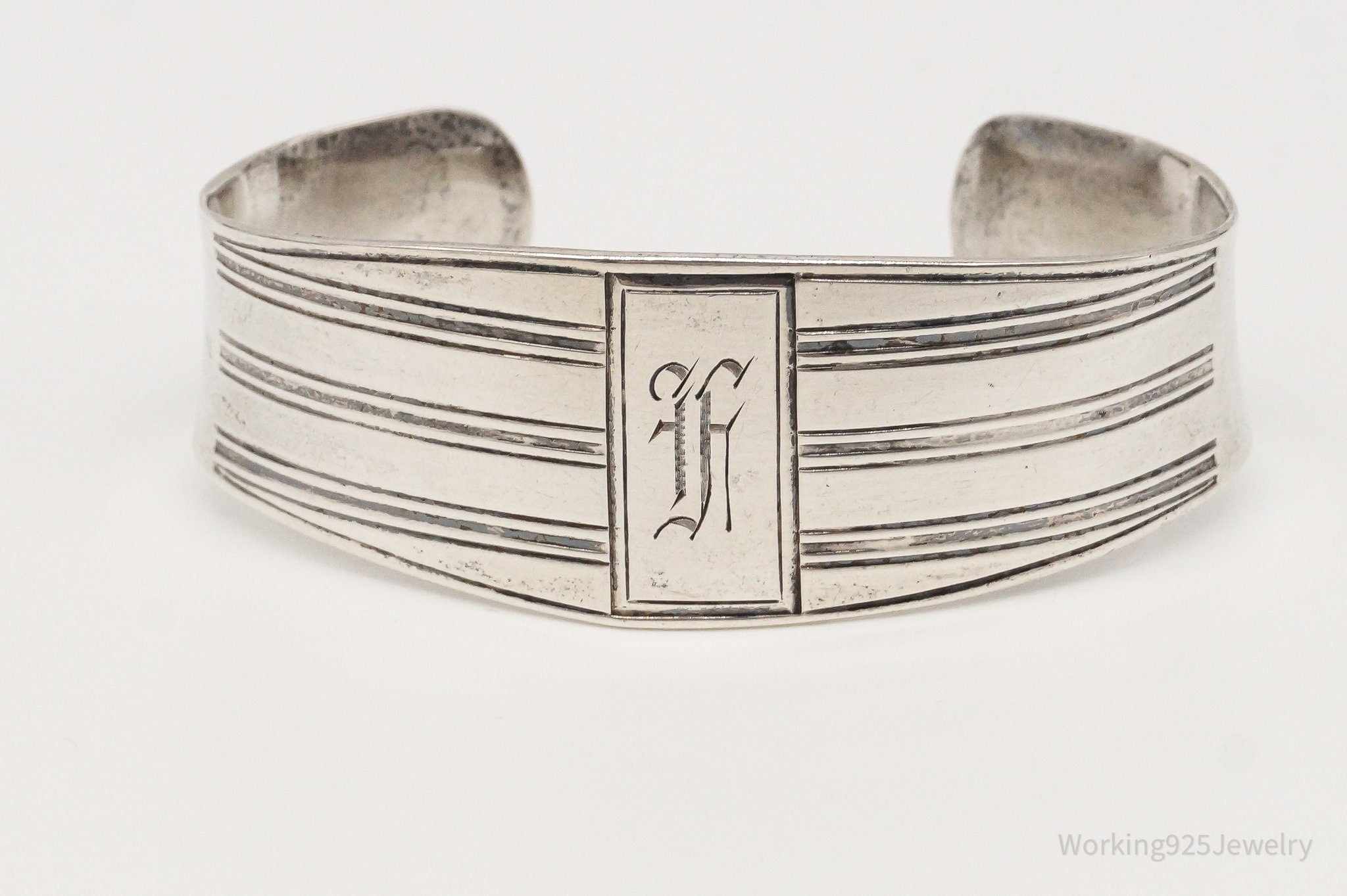 Antique Birmingham Initial Name Plate Sterling Silver Cuff Bracelet