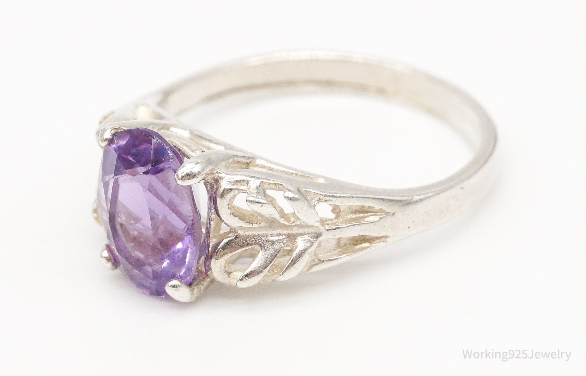 Vintage Amethyst Sterling Silver Ring - Size 4.75