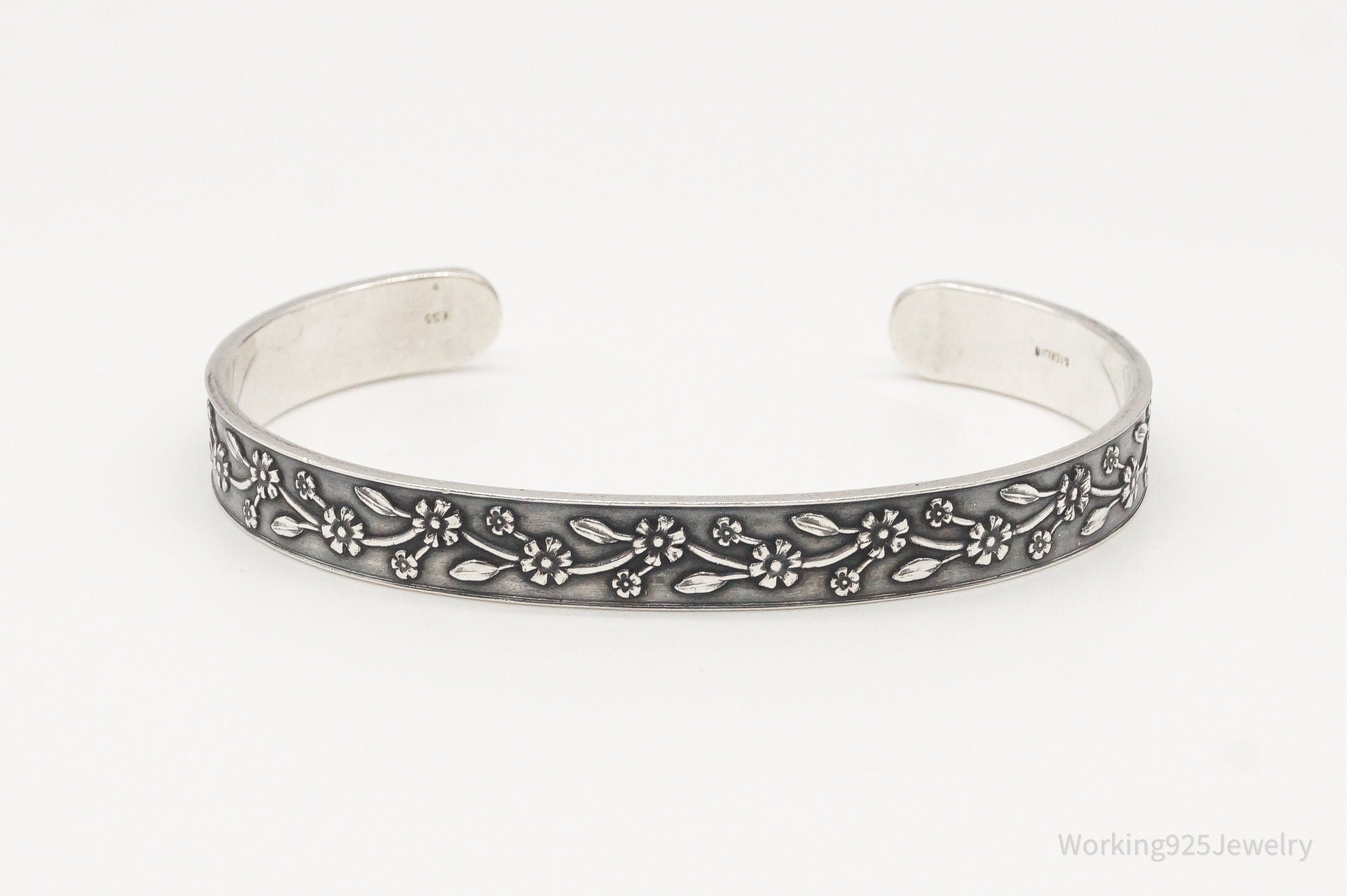 Antique Flowers On Vines Sterling Silver Cuff Bracelet