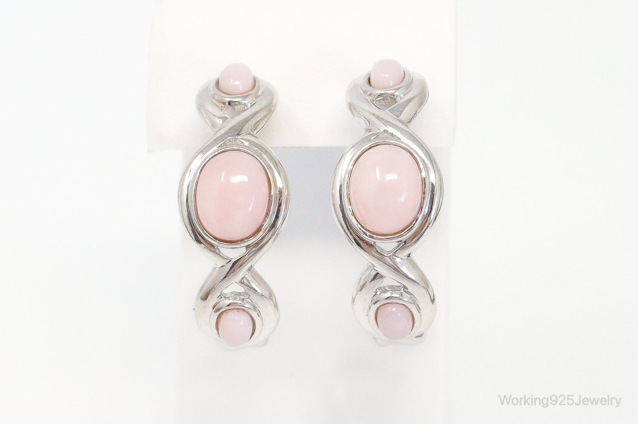 Designer Pink Chalcedony Sterling Silver Hoop Earrings