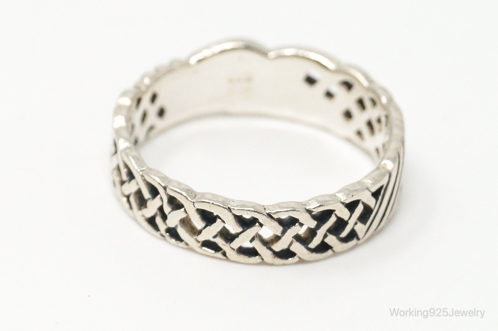 Vintage Celtic Knot Style Sterling Silver Band Ring - Size 13.5