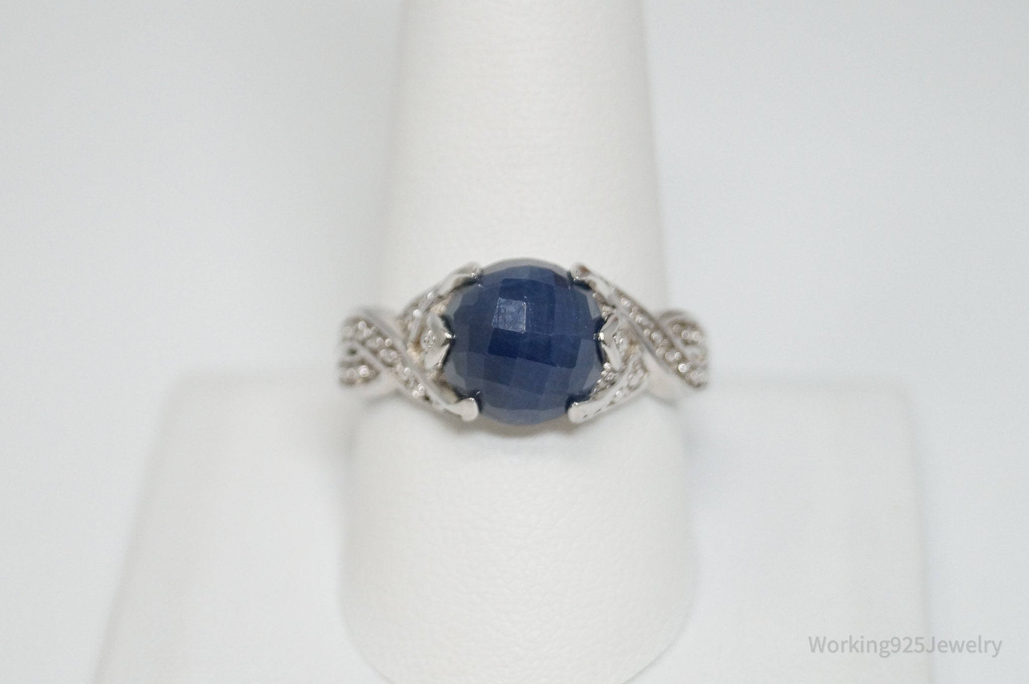 Vintage Designer HT Blue Sapphire Sterling Silver Ring - Sz 9.75