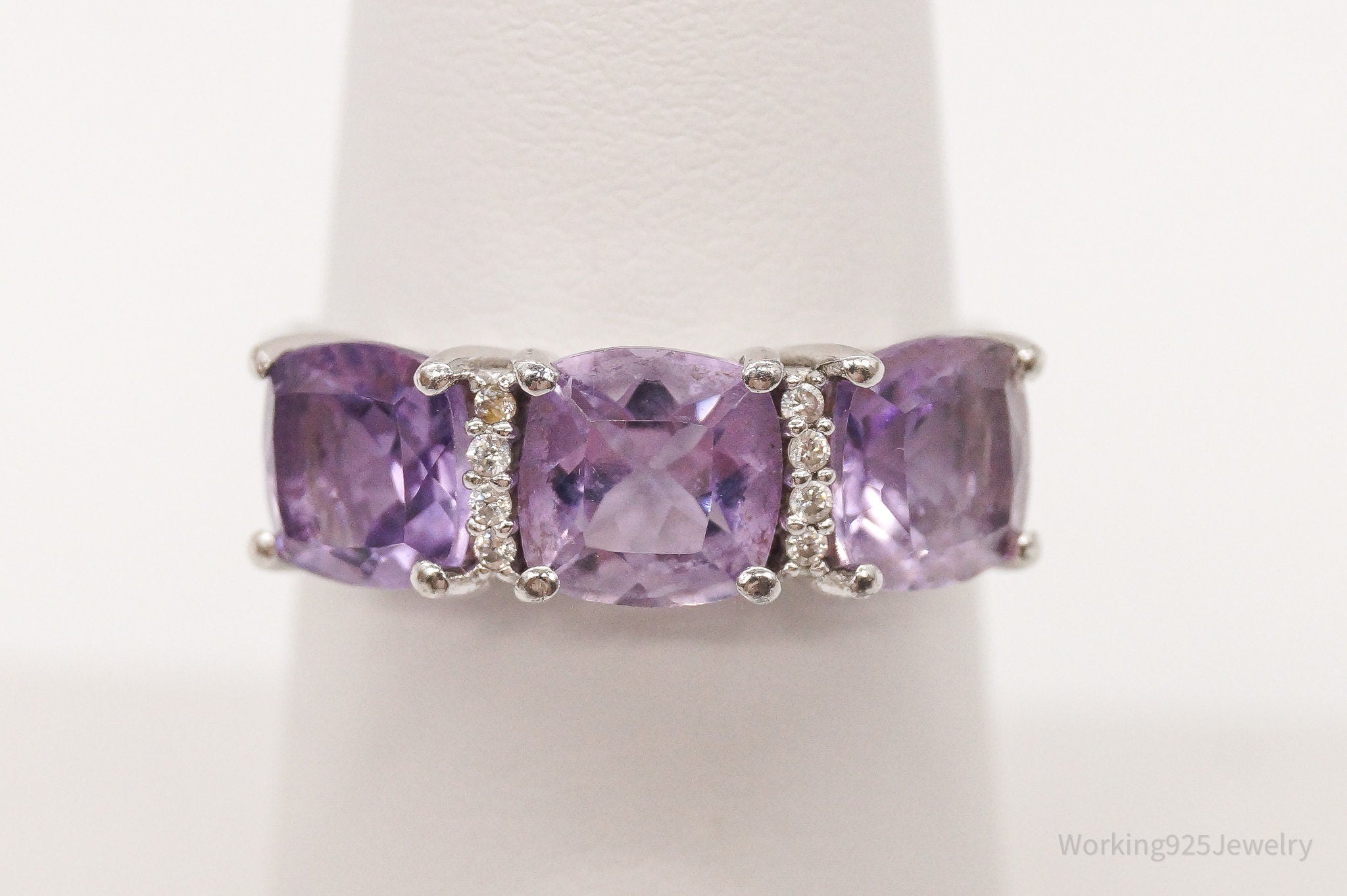 Vintage Amethyst Cubic Zirconia Sterling Silver Ring - Size 6