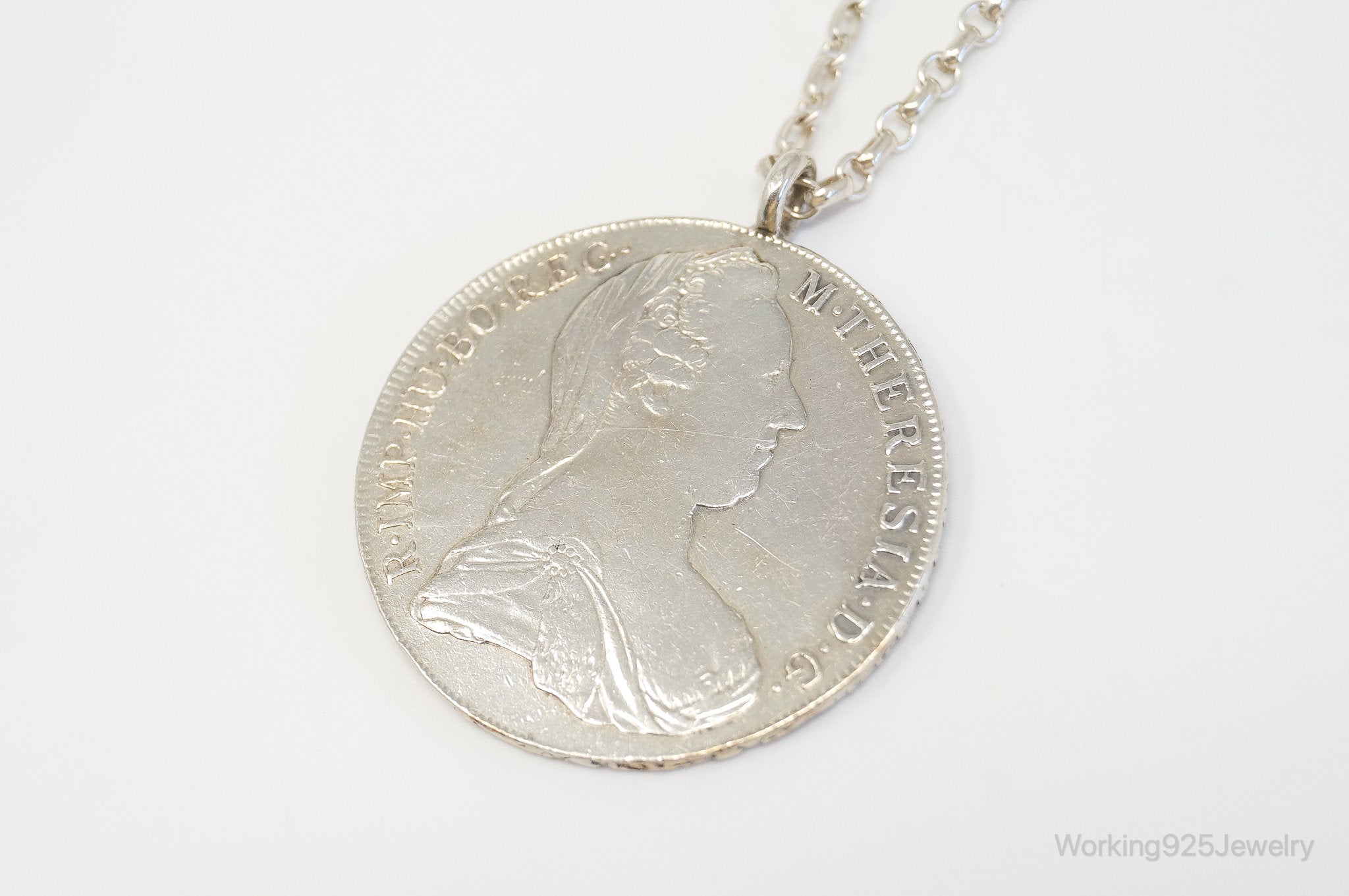 Antique 1780 M. Theresia Austrian Silver Thaler Coin Necklace