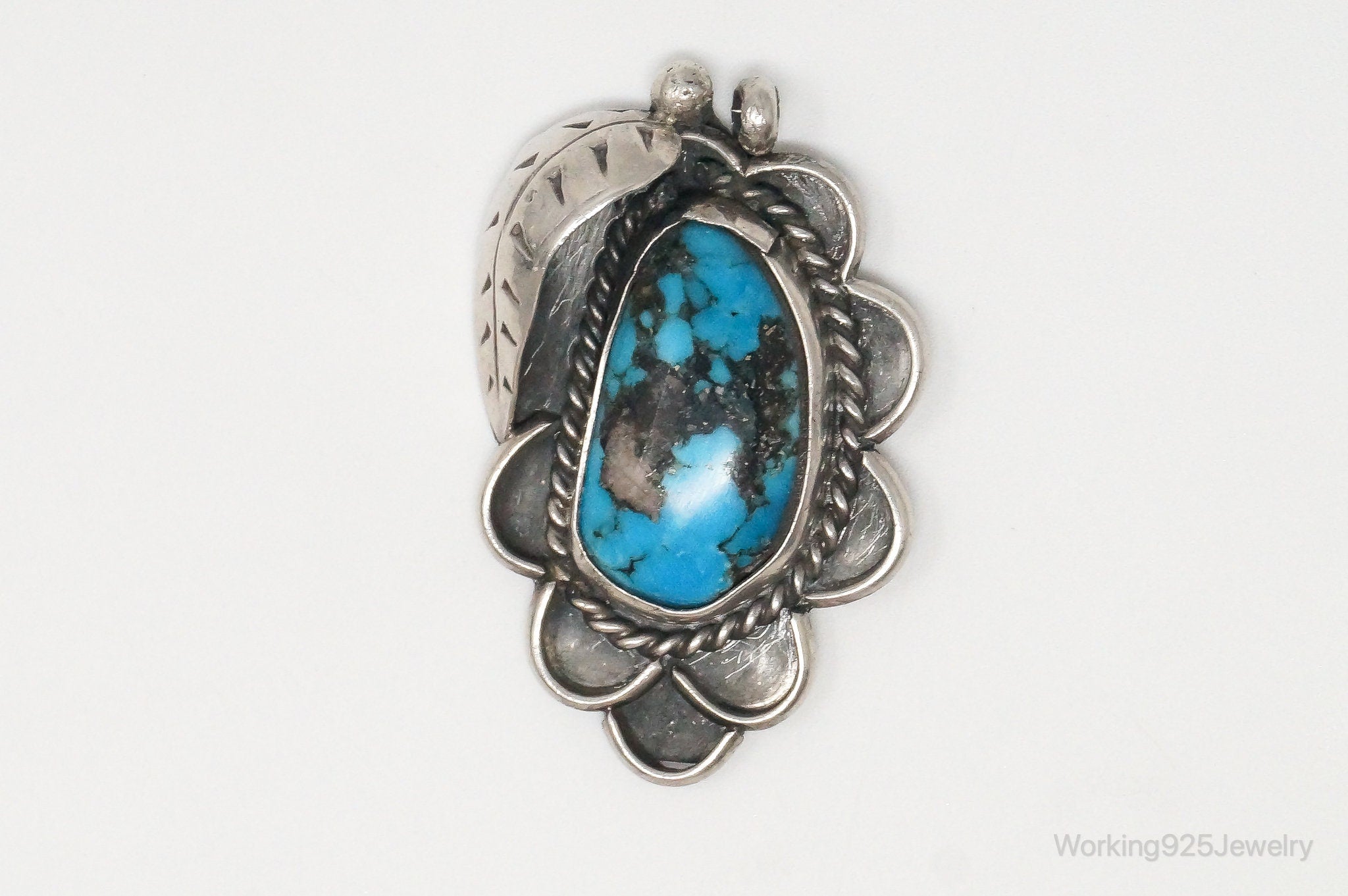 Large Vintage Native American Unsigned Turquoise Sterling Silver Pendant