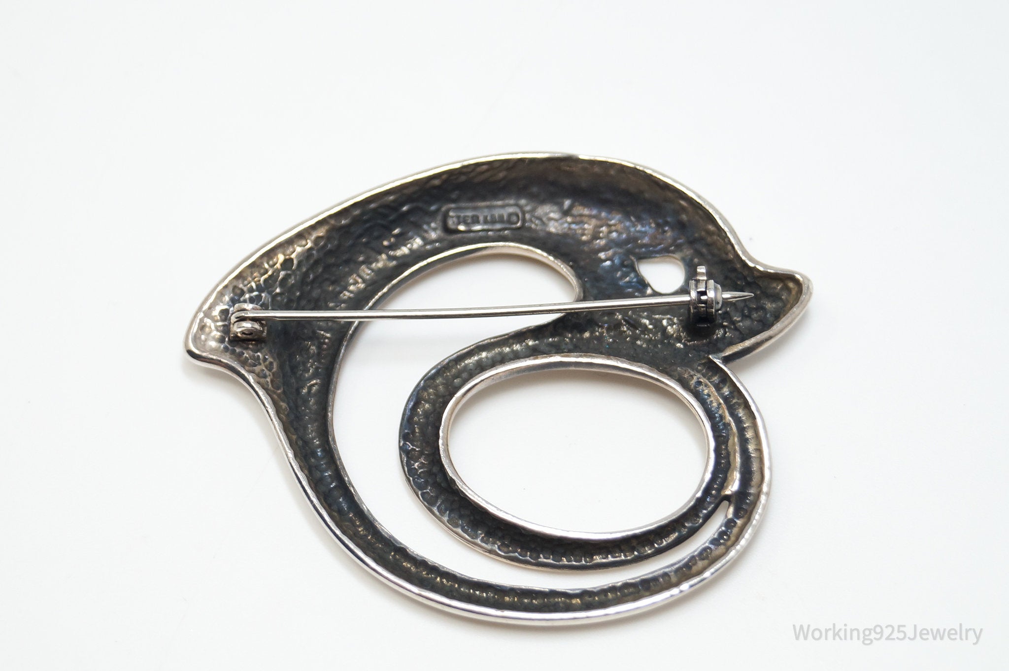 Vintage Designer KABANA Dolphin Sterling Silver Brooch Pin