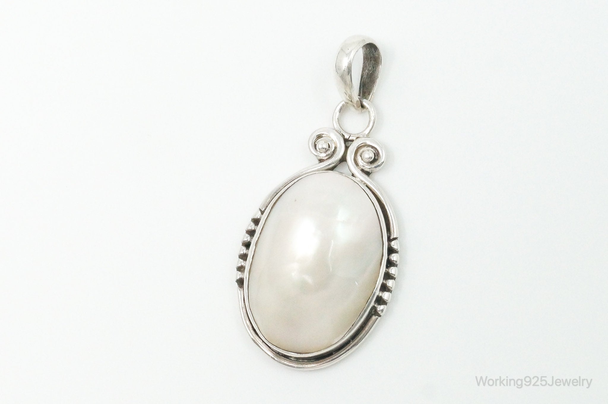 Large Vintage Pearl Sterling Silver Pendant