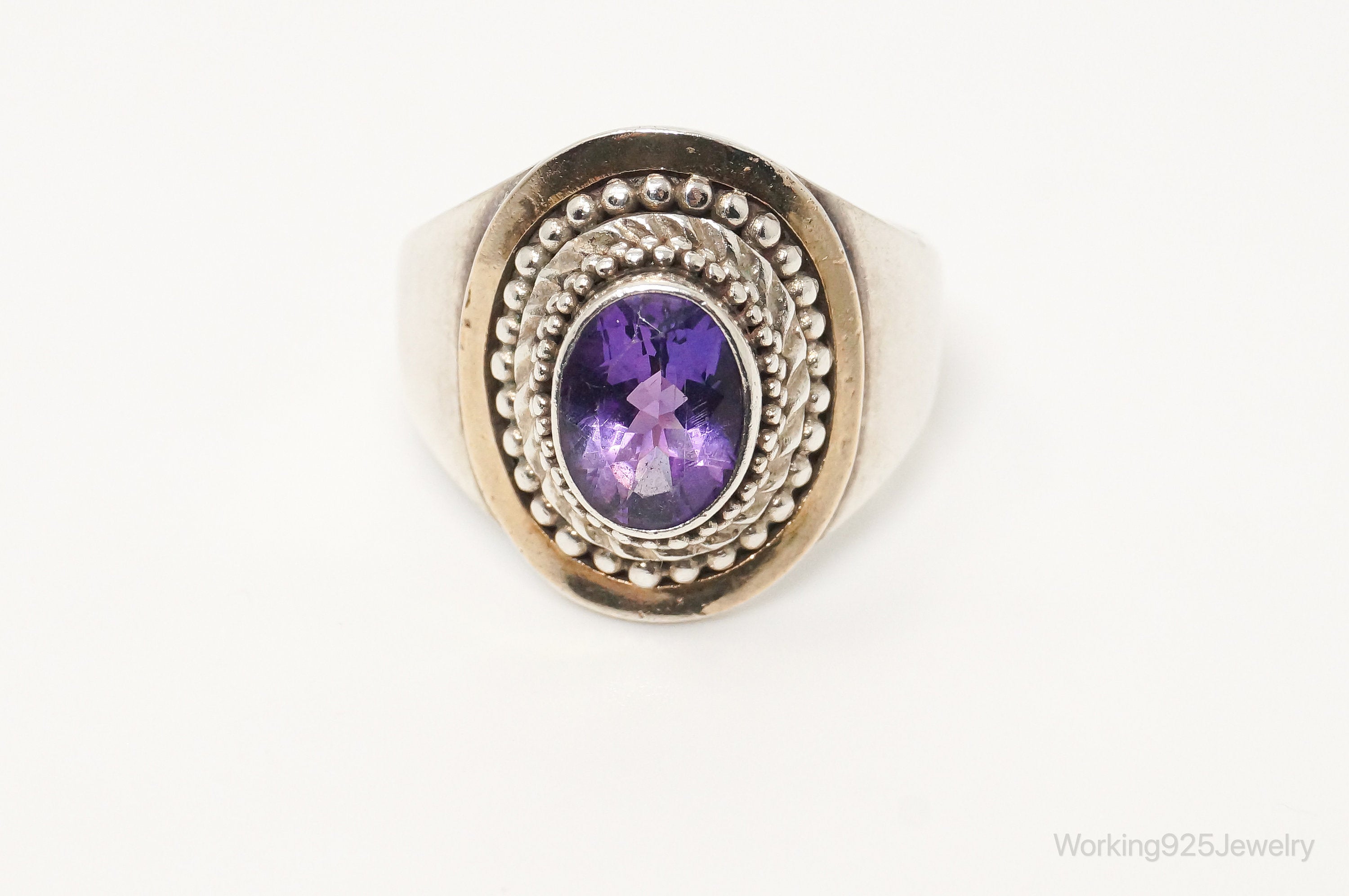 Vintage Designer BA Suarti 18K Gold Amethyst Sterling Silver Ring - Sz 8.75