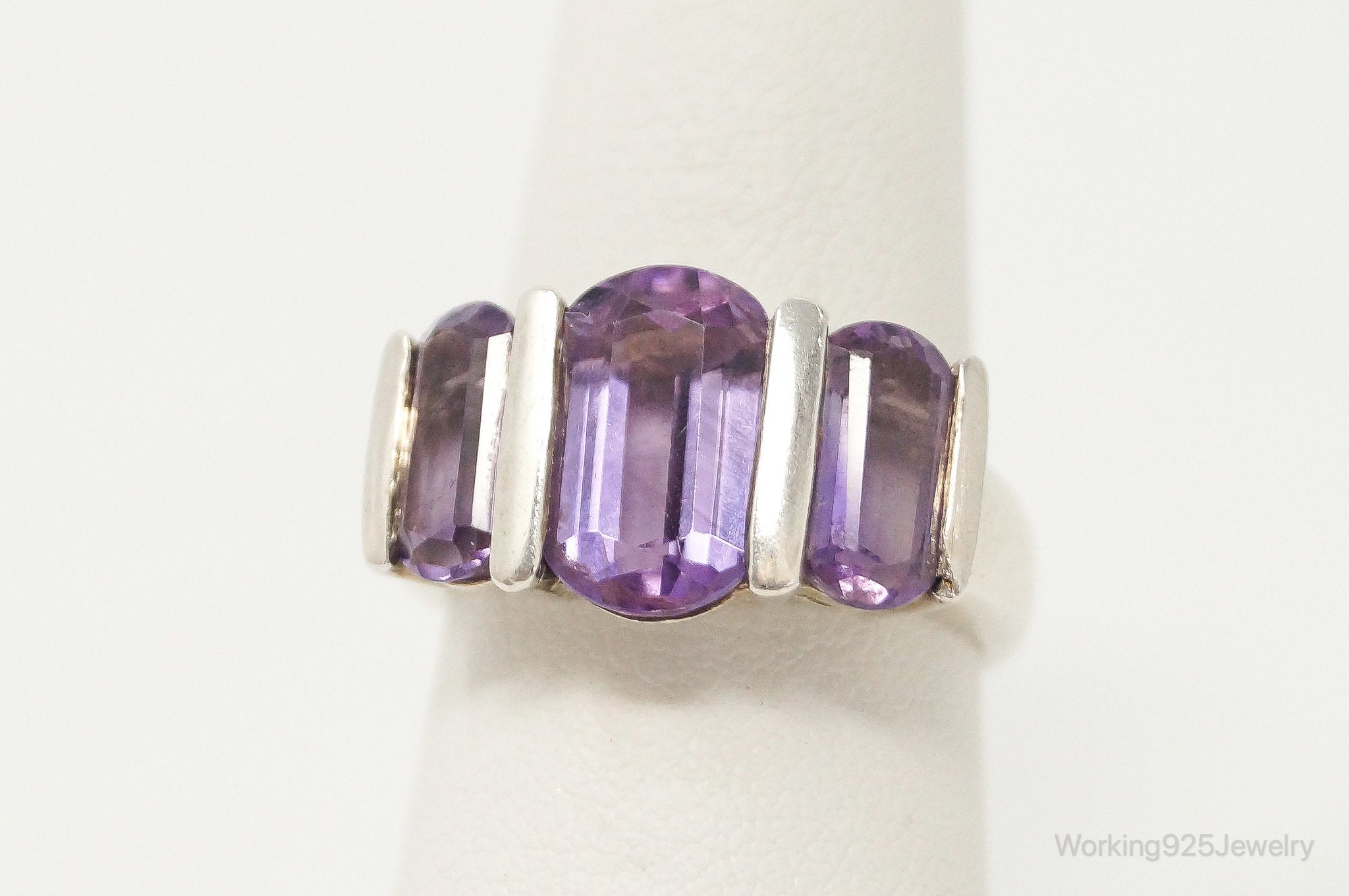 Vintage Art Deco Style Amethyst Sterling Silver Ring Size 7