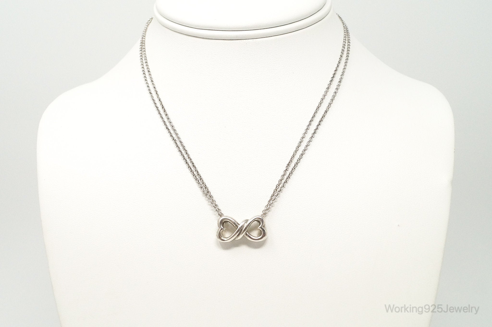 Vintage Open Linked Hearts Lovers Infinity Sterling Silver Necklace