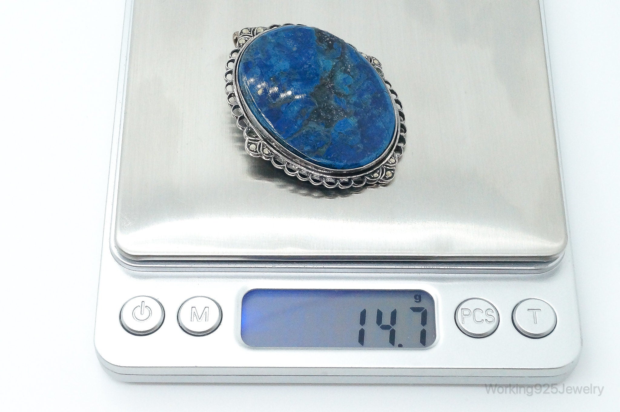 Large Antique Lapis Lazuli Marcasite Sterling Silver Pendant