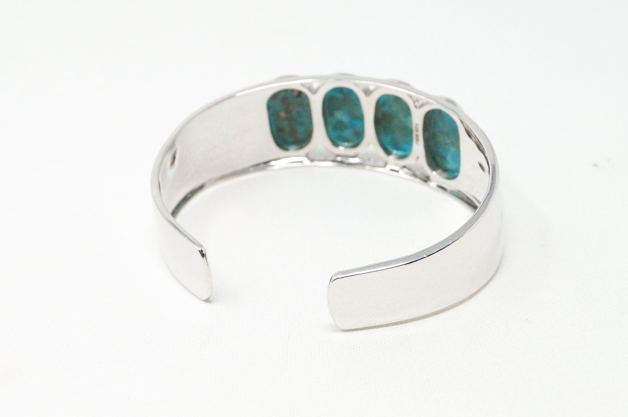 Vintage Designer BBJ Turquoise Southwestern Sterling Silver Cuff Bracelet