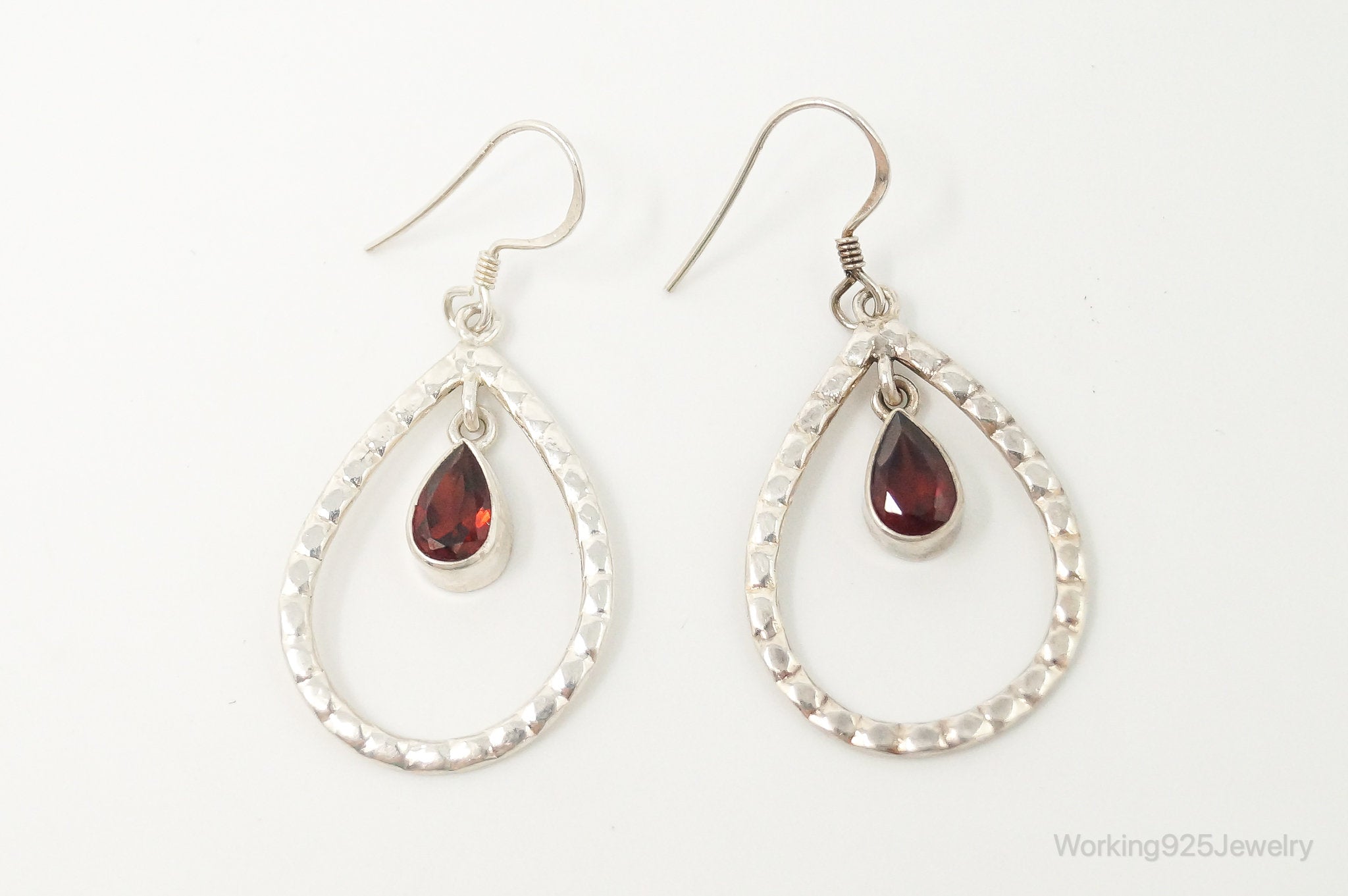 Garnet Bali Inspired Tear Drop Sterling Silver Earrings