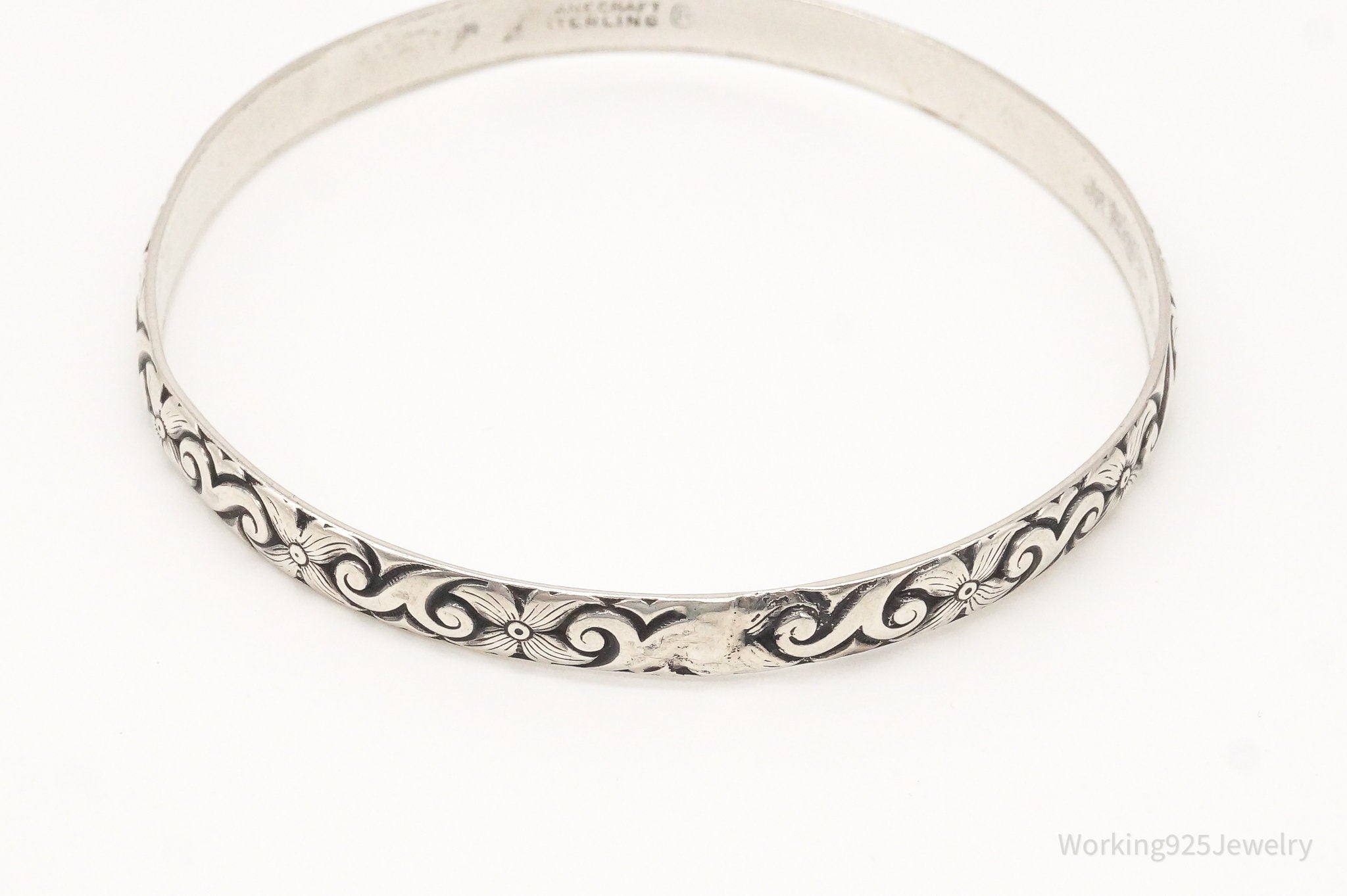 Vintage sterling silver sweetheart floral hook-on bangle 2024 bracelet size 6in