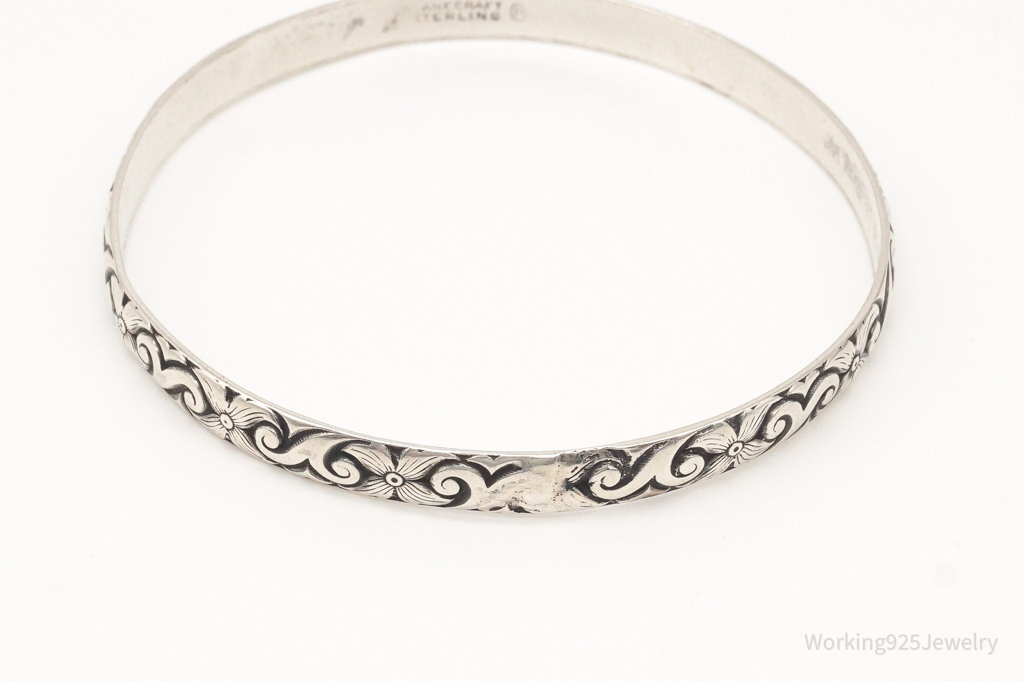 Antique Designer Danecraft Felch Co Sterling Silver Floral Bangle Bracelet